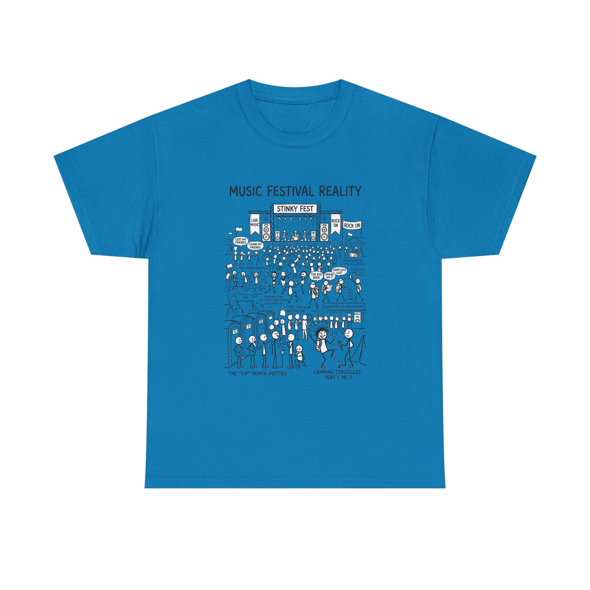 T-Shirt — "Music Festival Reality" Cartoon Illustration Tee