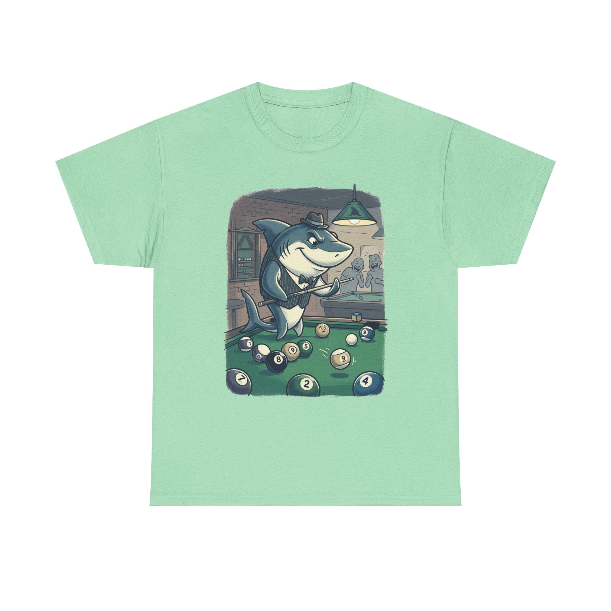 Shark Playing Pool T-Shirt – Funny Billiards Cartoon Tee