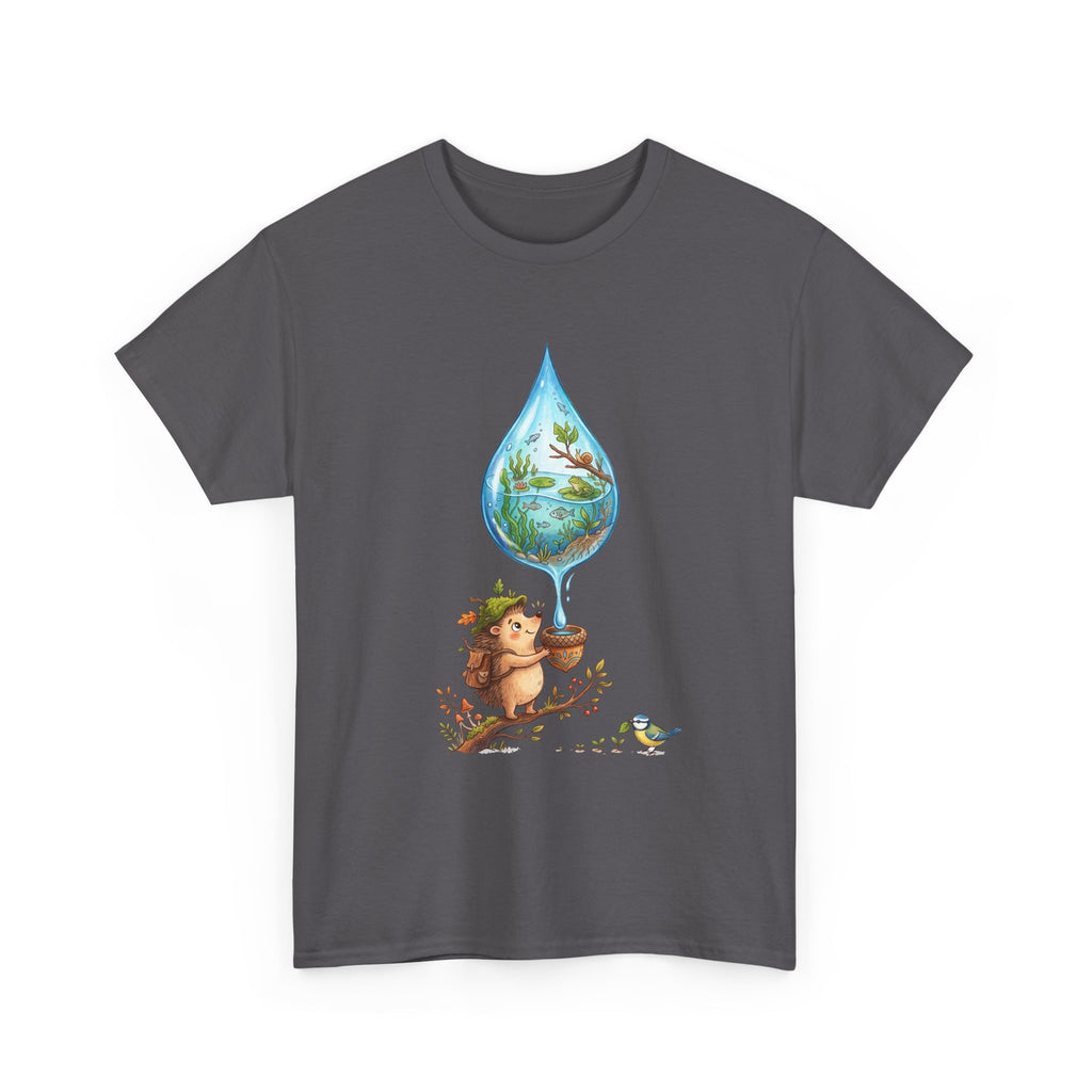 Eco Hedgehog Water Drop T‑Shirt — Wildlife Nature Illustration