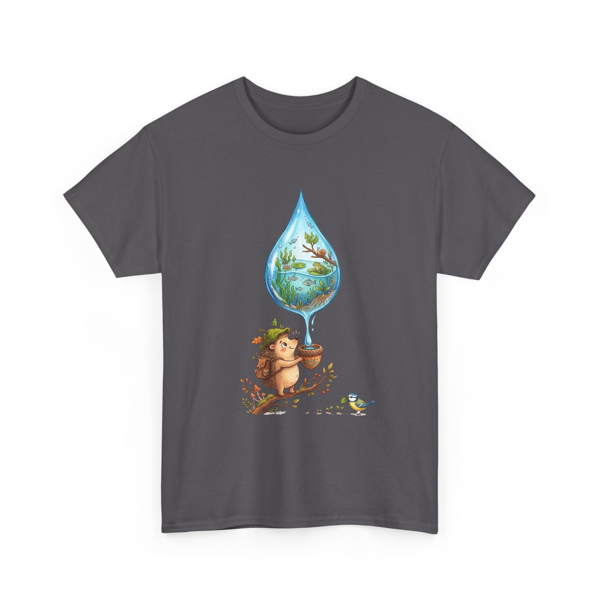 Eco Hedgehog Water Drop T‑Shirt — Wildlife Nature Illustration