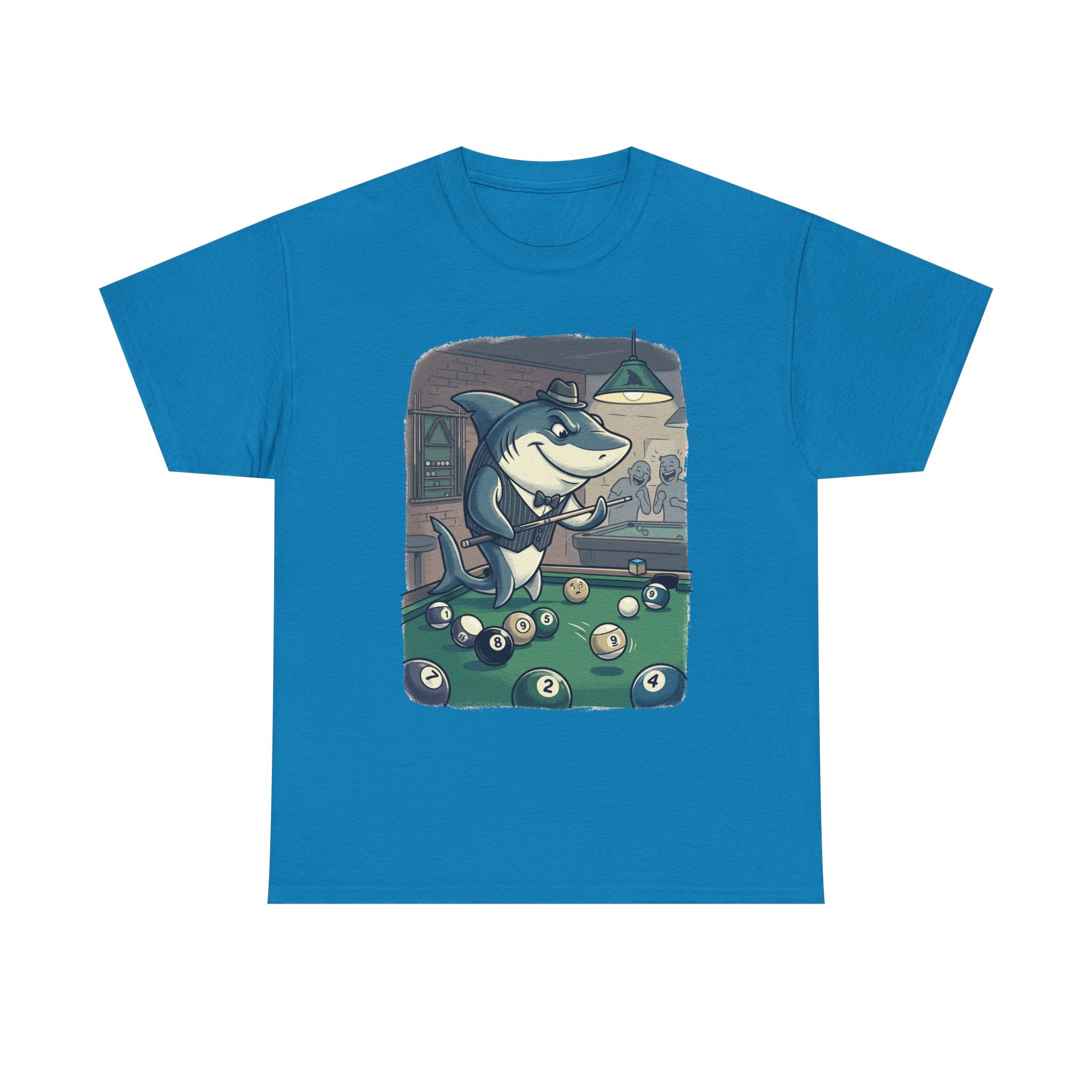 Shark Playing Pool T-Shirt – Funny Billiards Cartoon Tee