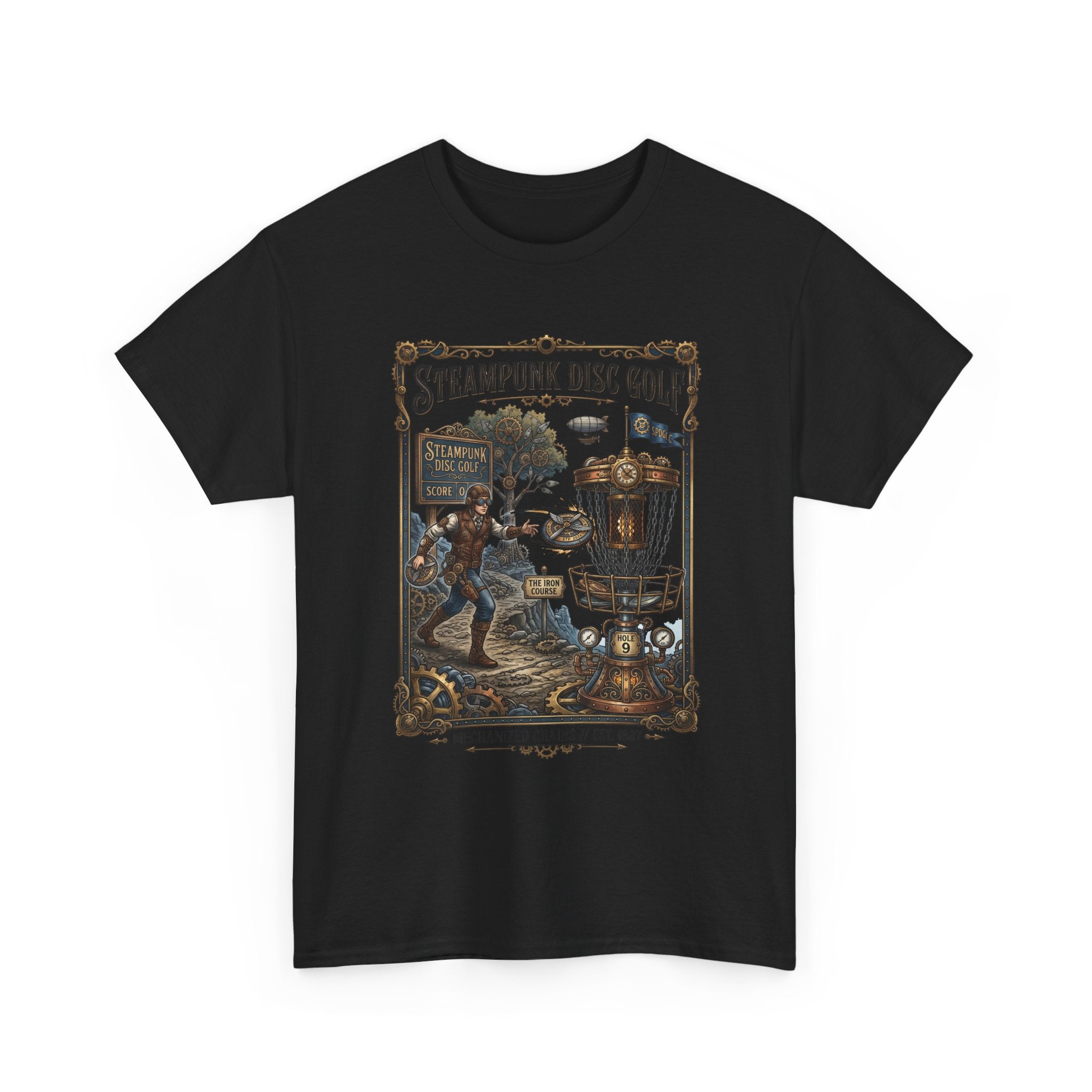Steampunk Disc Golf T-Shirt — Vintage Victorian Disc Golf Poster Tee