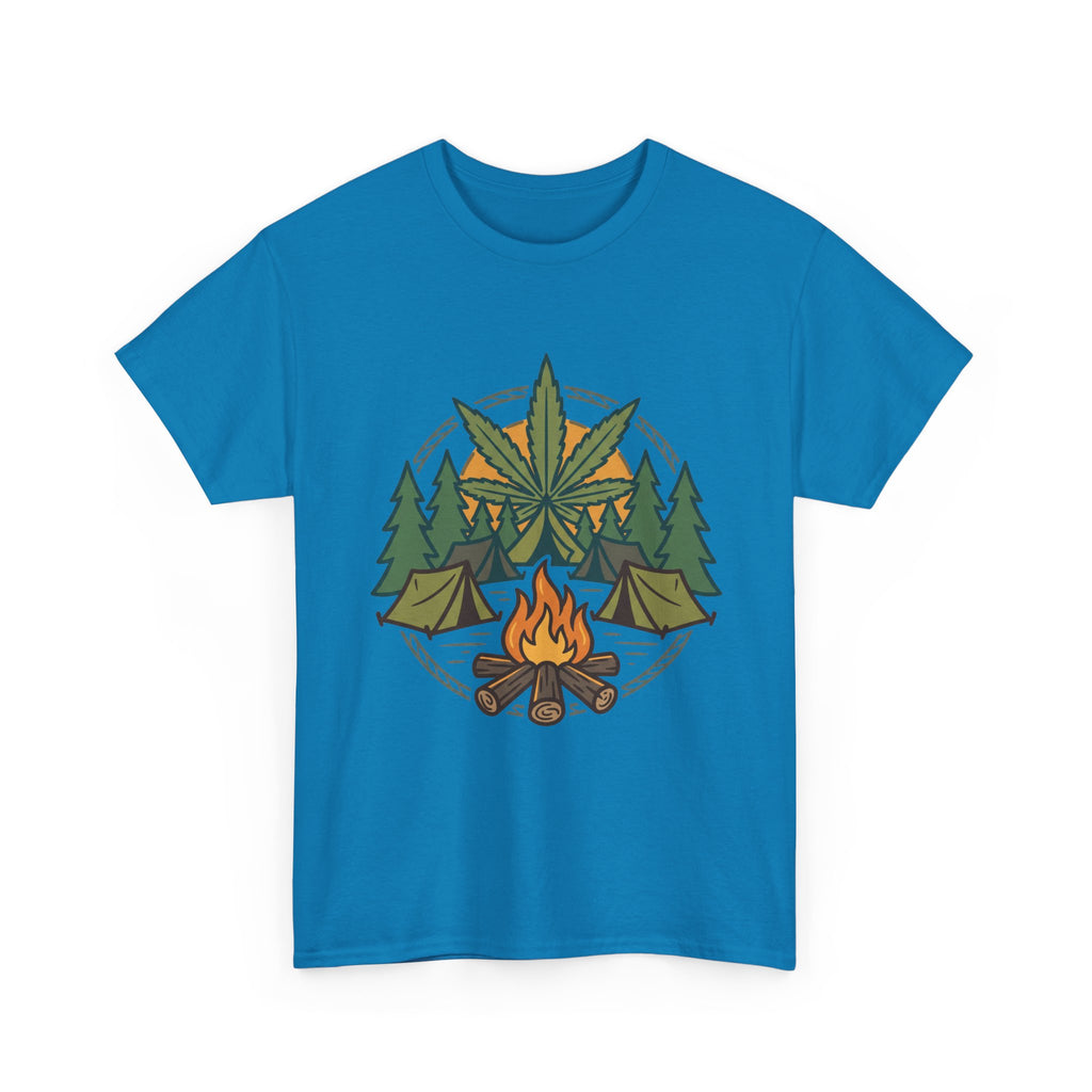 Camping Cannabis T‑Shirt – Outdoorsy Weed Leaf Campfire Graphic Tee