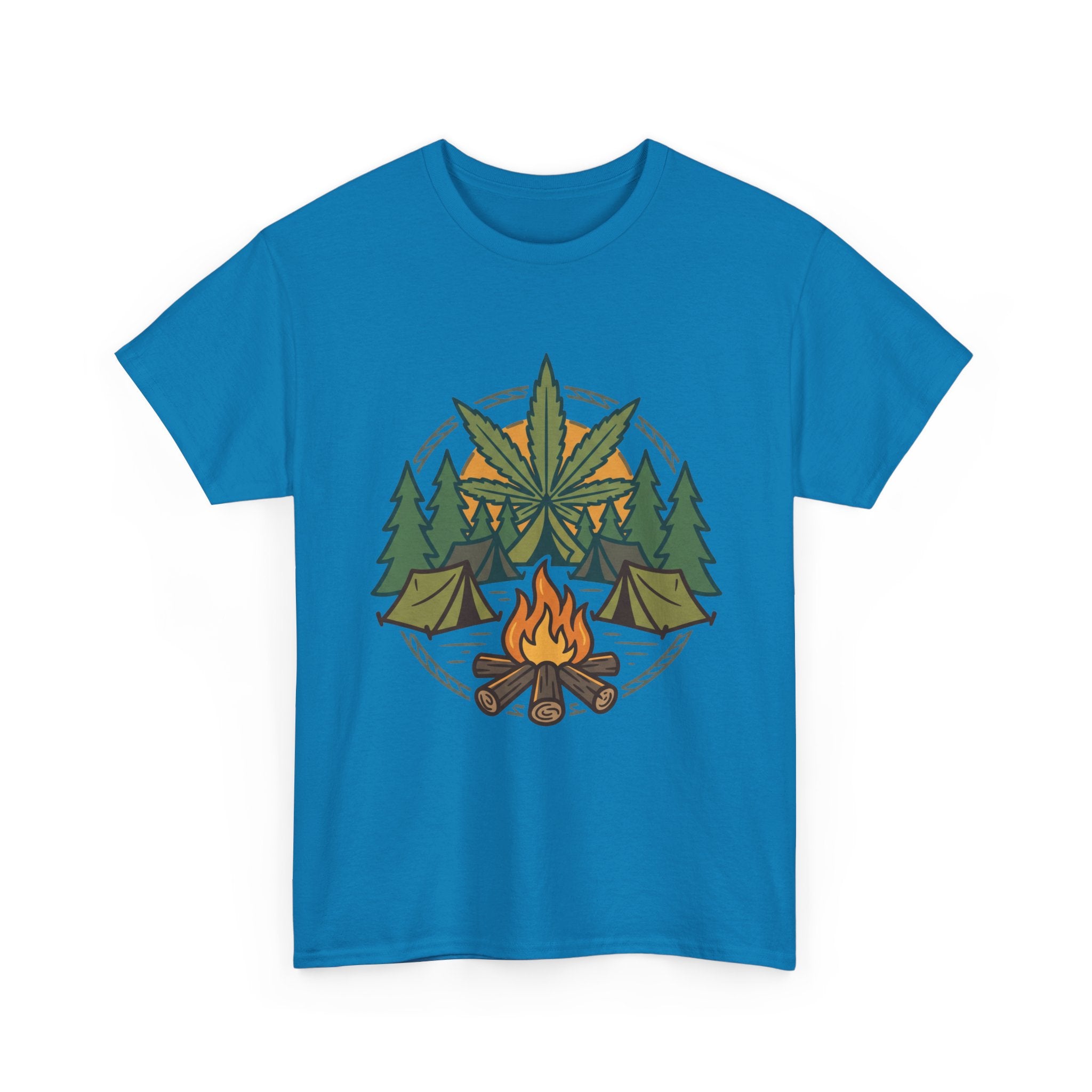 Camping Cannabis T‑Shirt – Outdoorsy Weed Leaf Campfire Graphic Tee