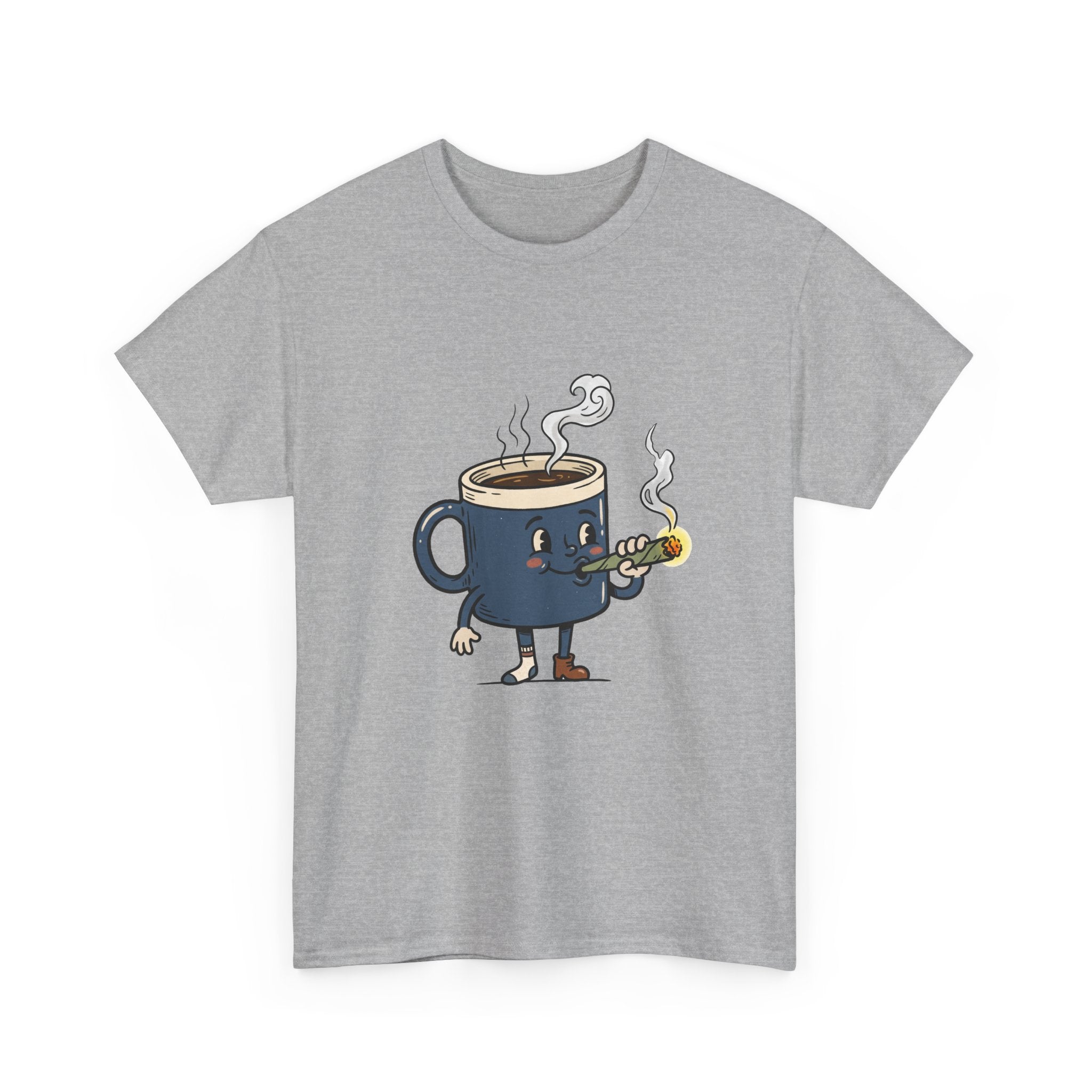 Coffee and a Joint Character Tee — Funny Smoking Joint Cartoon Shirt