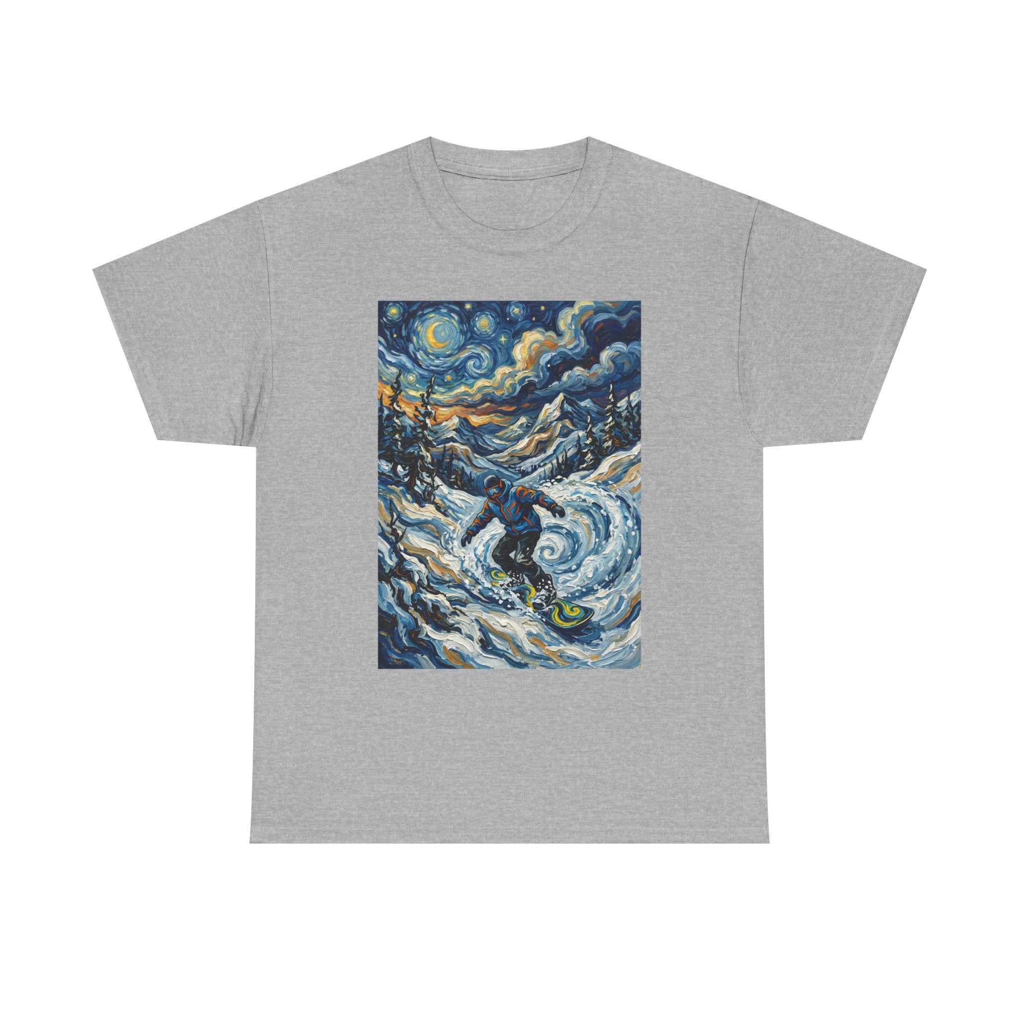 Snowboarder Van Gogh Style Tee — Starry Night Snowboarding Graphic Shirt