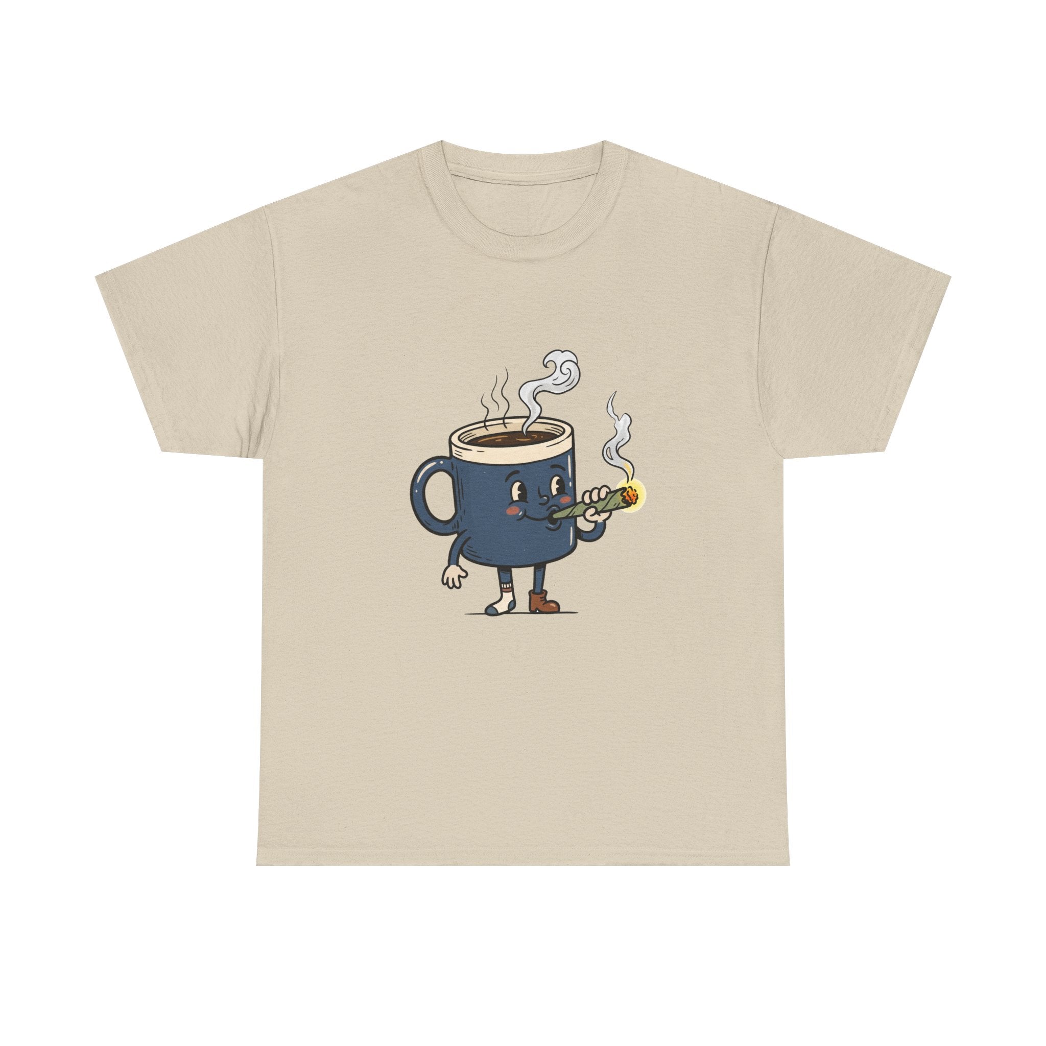 Coffee and a Joint Character Tee — Funny Smoking Joint Cartoon Shirt