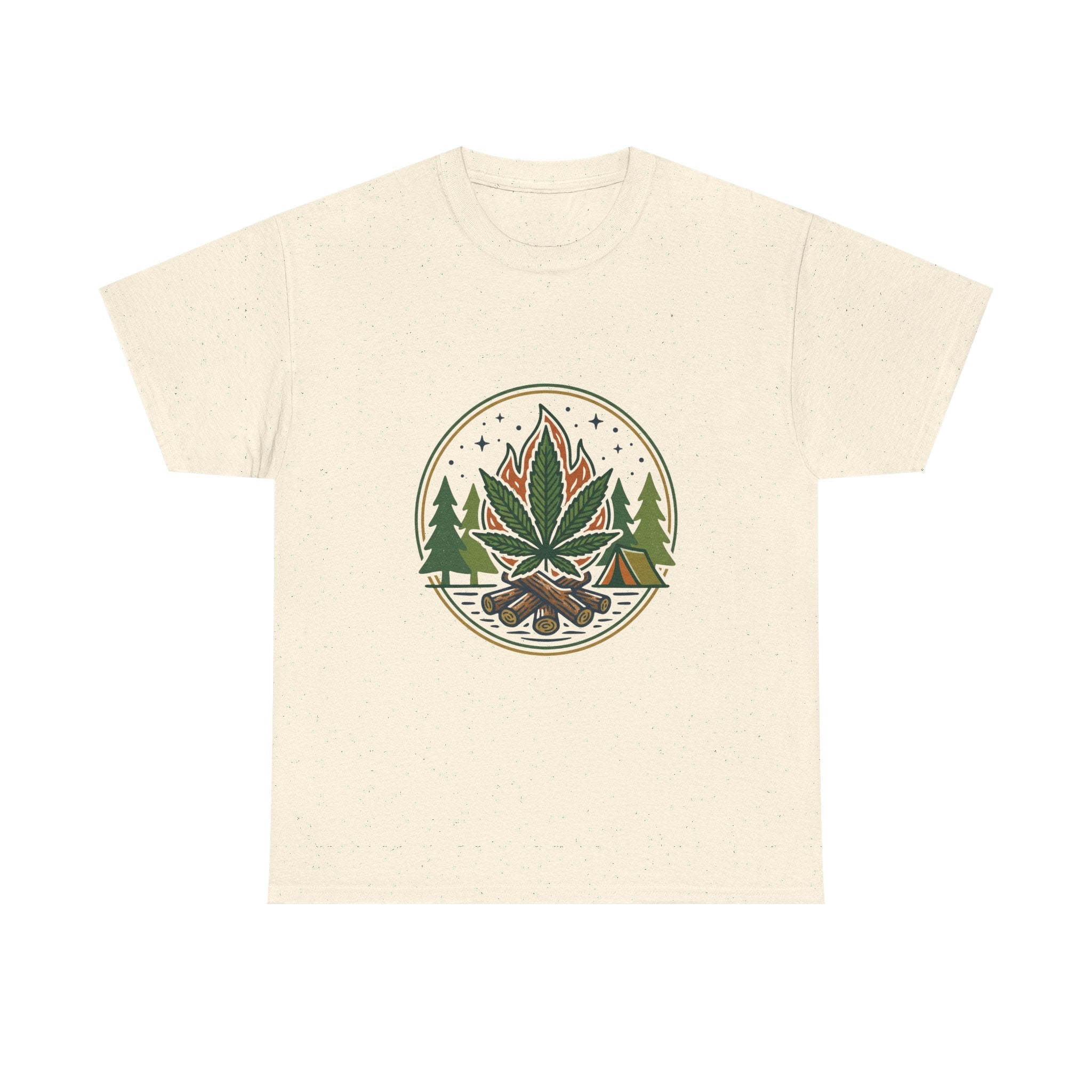 Cannabis Campfire Tee — Outdoor Weed Leaf Forest Graphic T-Shirt