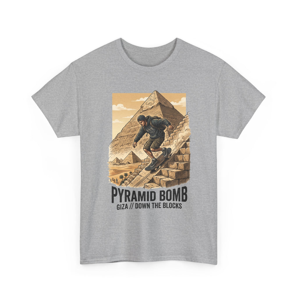 Pyramid Bomb Skateboarding T-Shirt — "Pyramid Bomb: Giza / Down The Blocks" Vintage Skate Tee