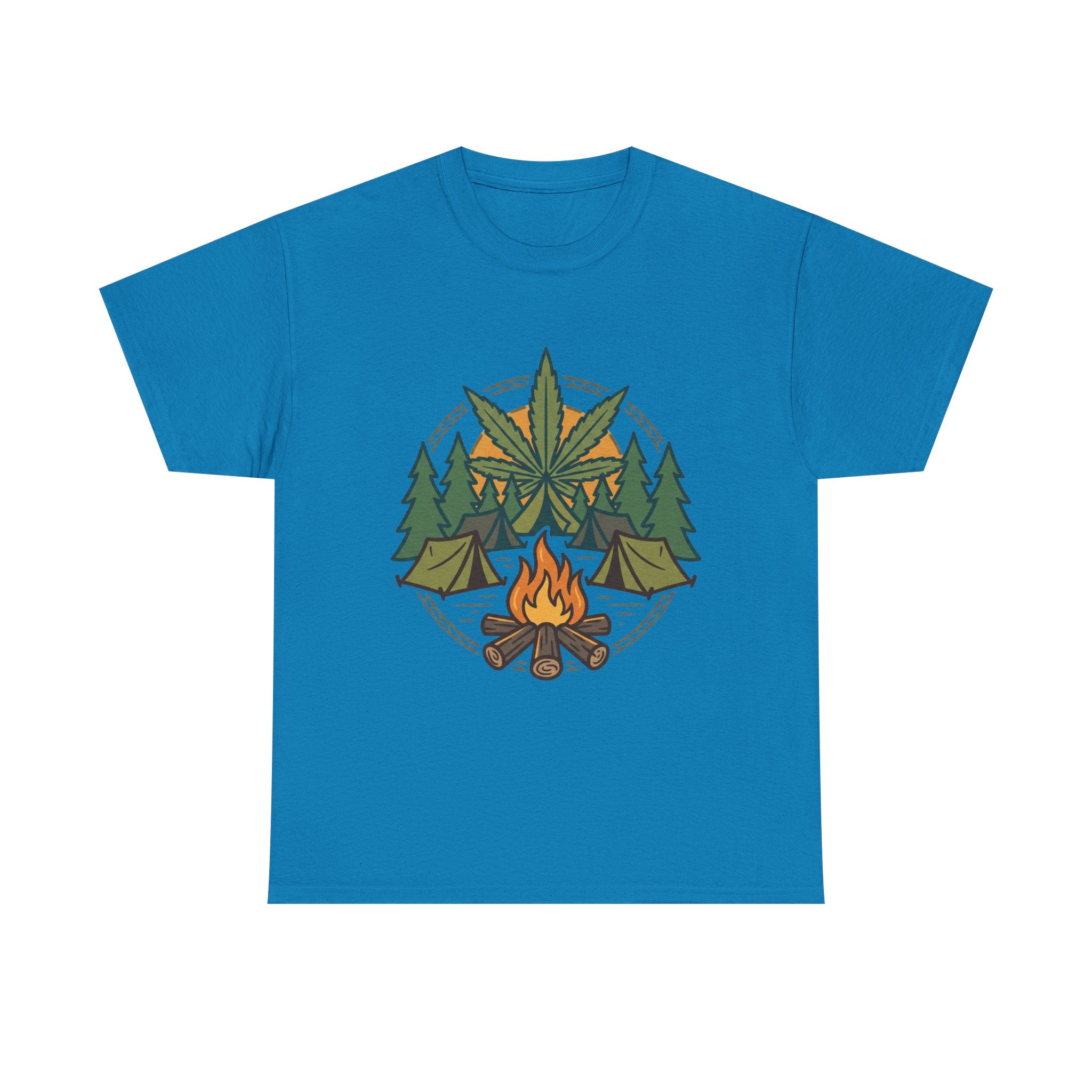 Camping Cannabis T‑Shirt – Outdoorsy Weed Leaf Campfire Graphic Tee