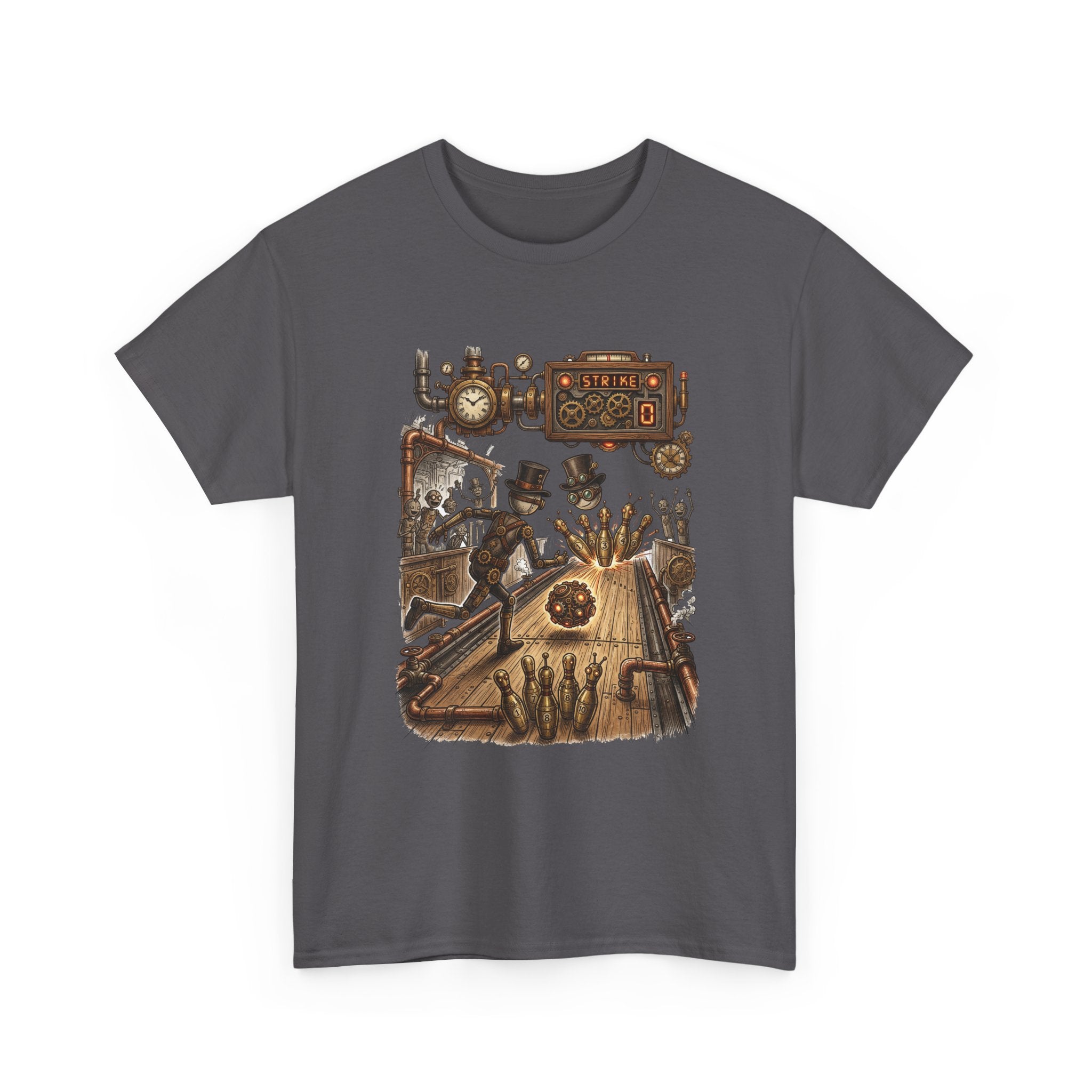 Steampunk Bowling T-Shirt — Vintage Train & Gears Graphic Tee