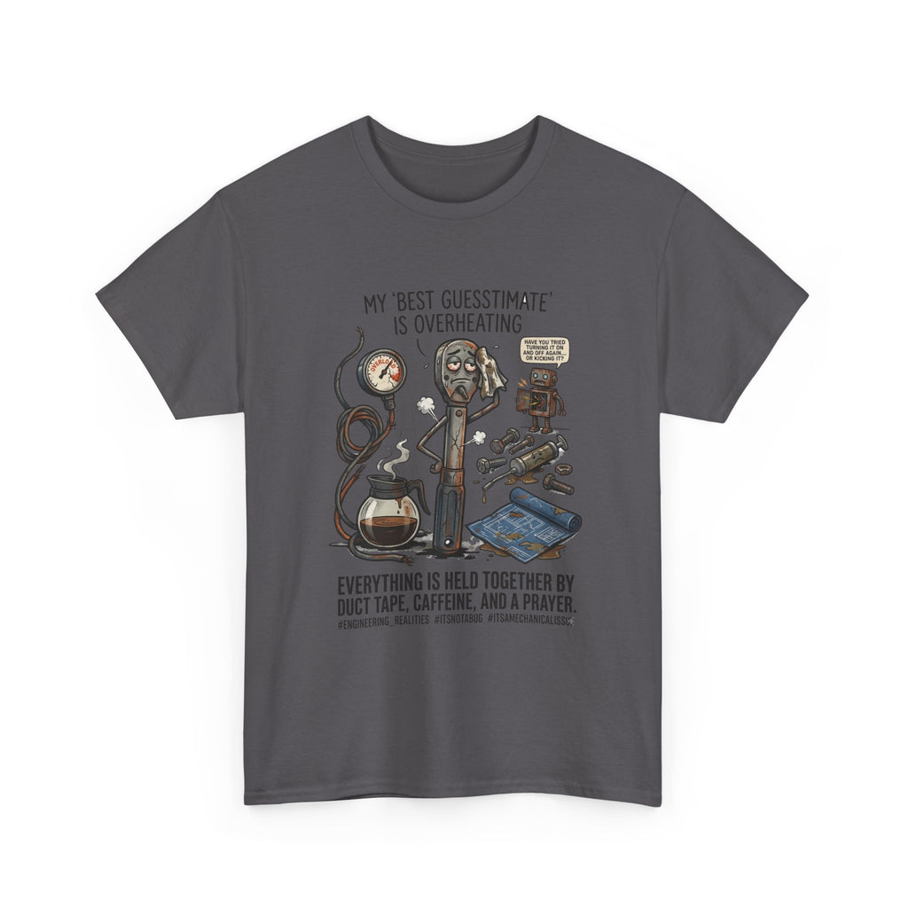Mechanic Humor T-Shirt - "My Best Guessmate Is Overheating" Vintage Tools, Duct Tape & Caffeine Tee