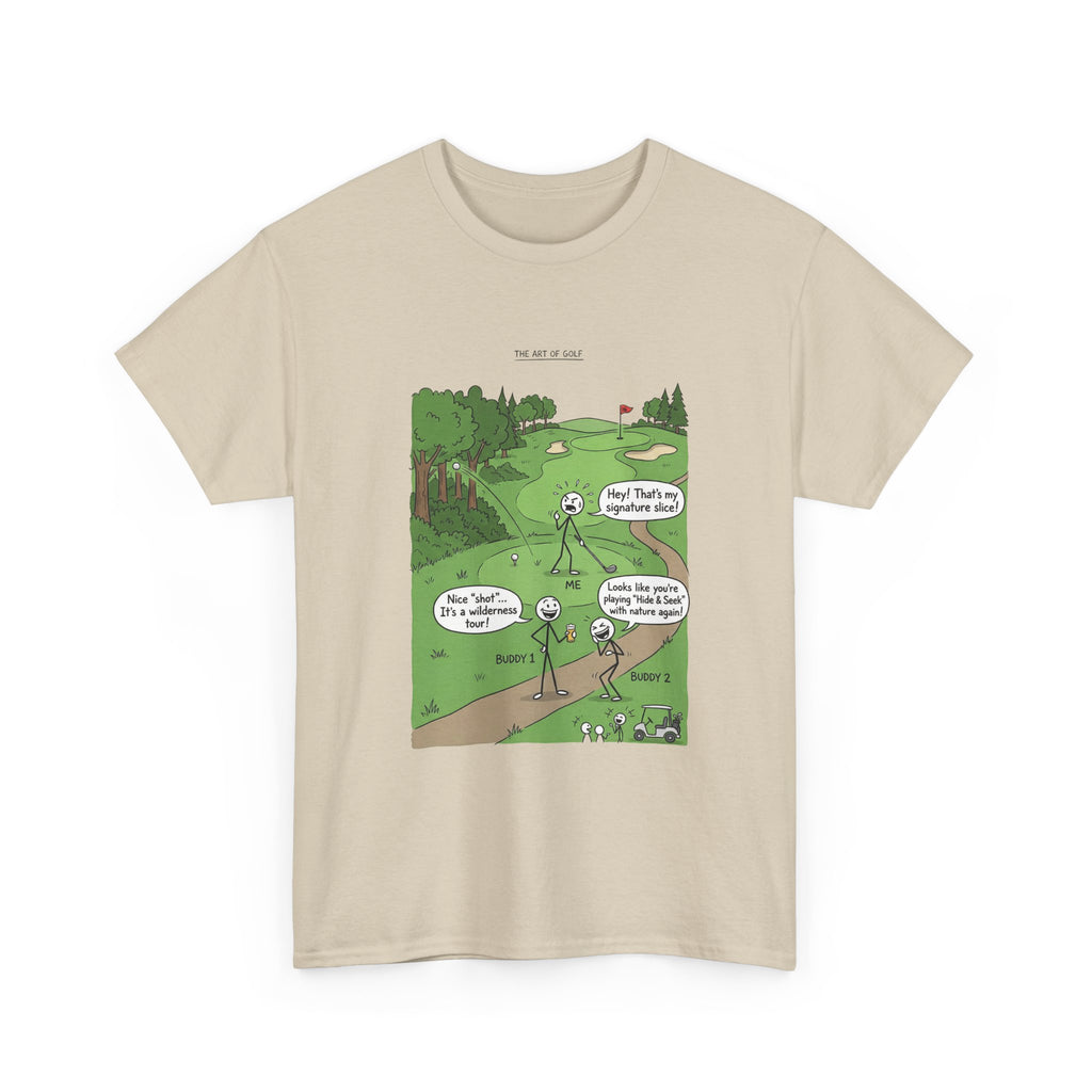Golf Cartoons Graphic Tee — Funny Golf Humor T-Shirt ("Fore! That's a Mulligan, Dad")