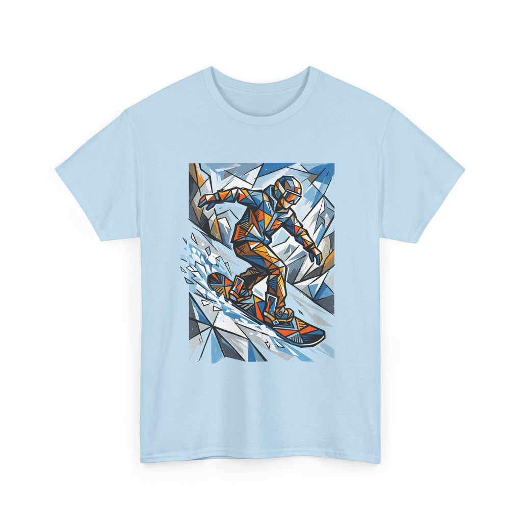 Snowboarder Geometric Art T-Shirt — Abstract Winter Sports Graphic Tee