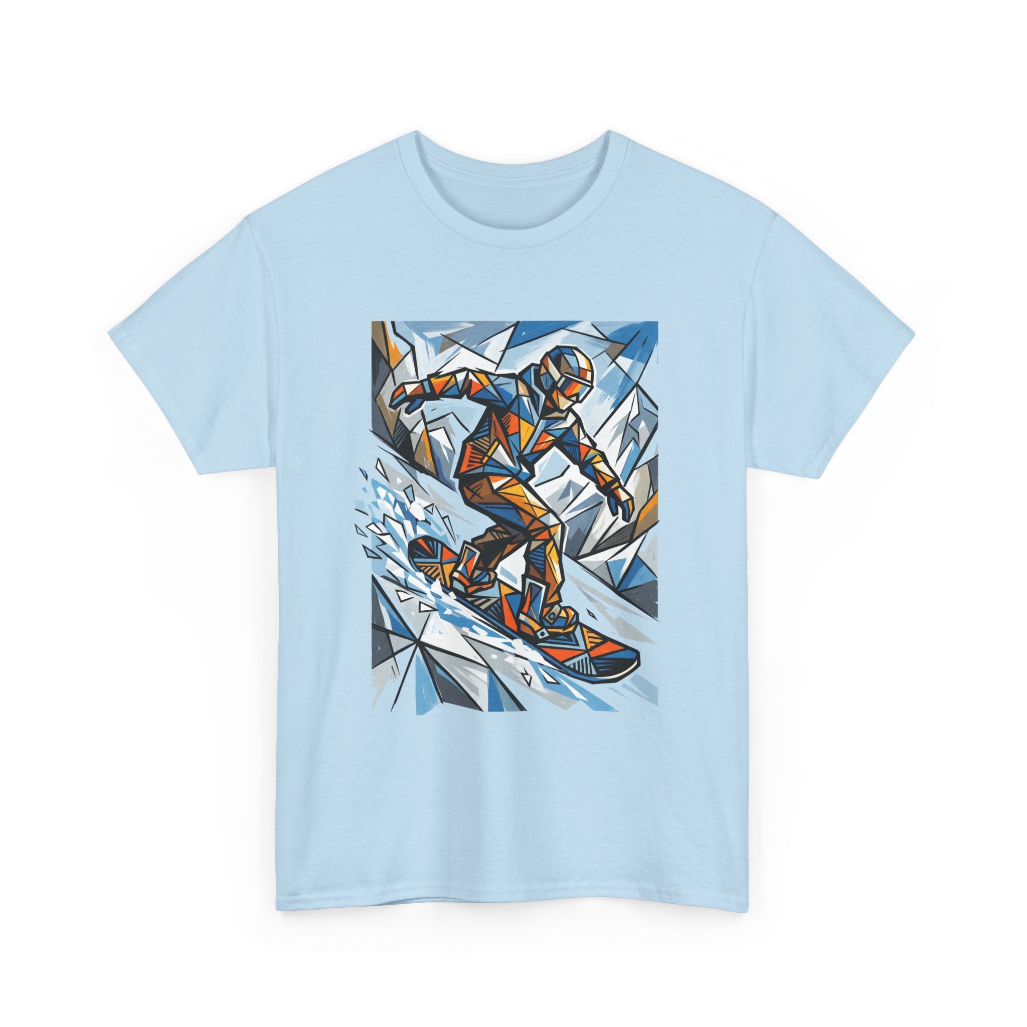 Snowboarder Geometric Art T-Shirt — Abstract Winter Sports Graphic Tee
