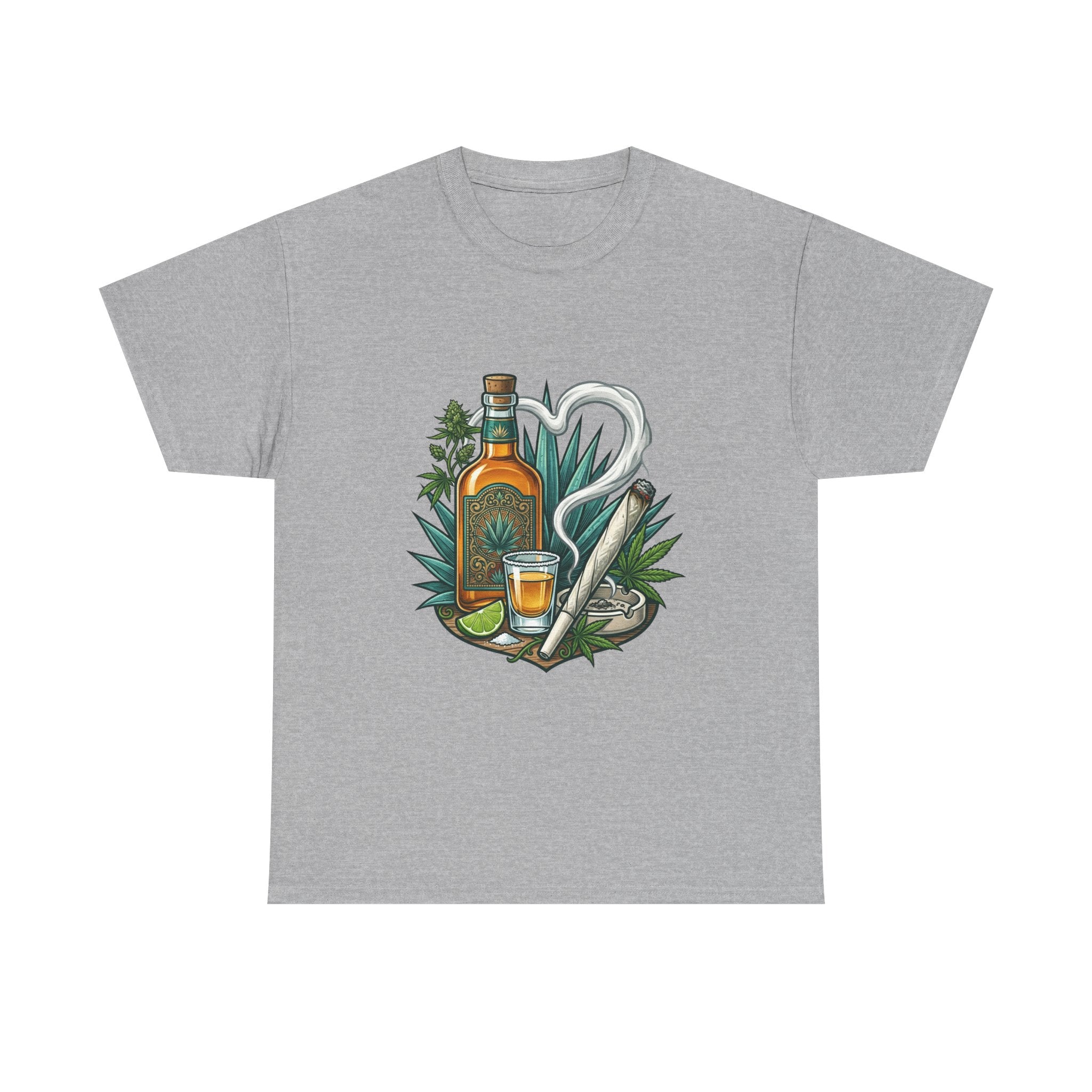 Tequila Bottle & Joint T‑Shirt — Agave Lime Margarita Design