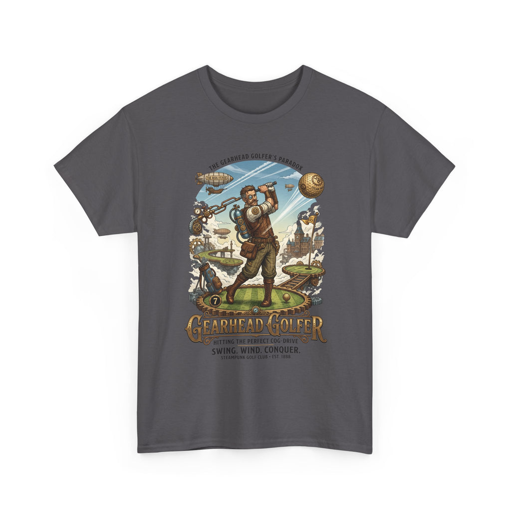Steampunk Golf T-Shirt - 'Gearhead Golfer' Vintage Car & Golf Humor Tee