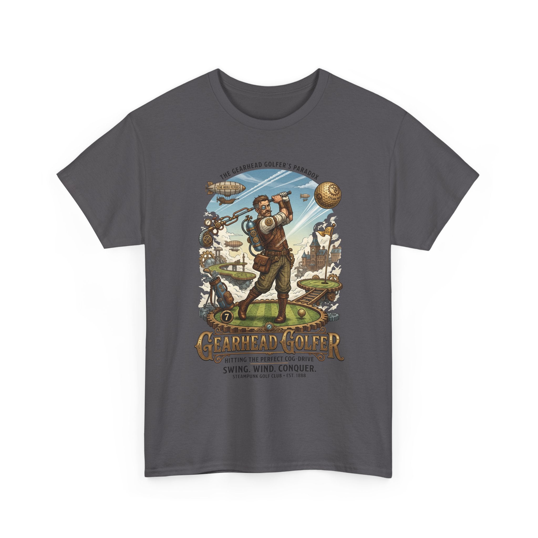 Steampunk Golf T-Shirt - 'Gearhead Golfer' Vintage Car & Golf Humor Tee