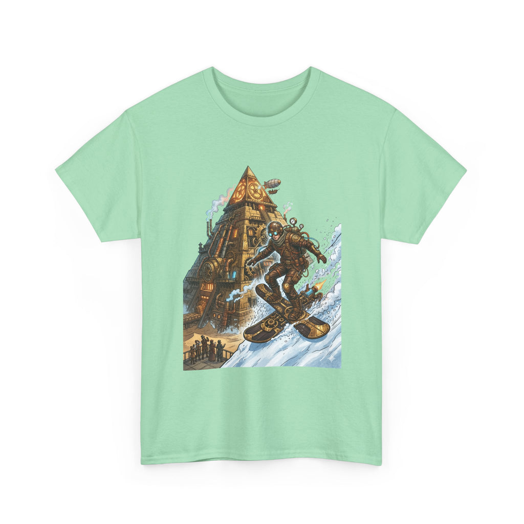 Steampunk Snowboard T‑Shirt — Retro Mountain Adventure Graphic Tee