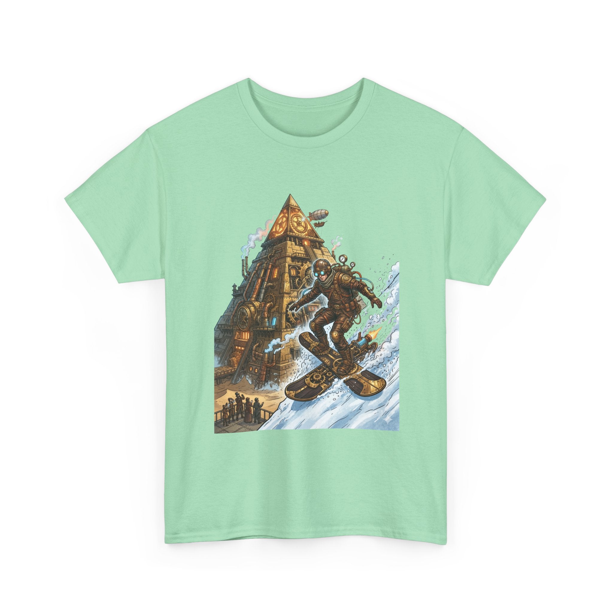 Steampunk Snowboard T‑Shirt — Retro Mountain Adventure Graphic Tee