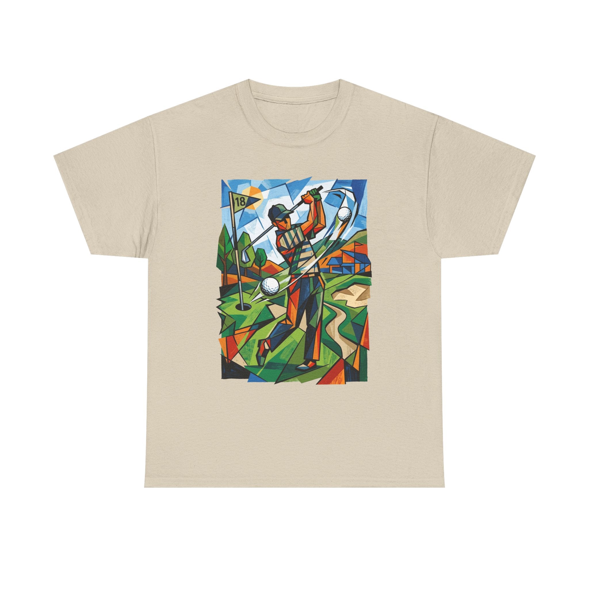 Golf Swing Art T-Shirt — Colorful Cubist Golfer Graphic Tee