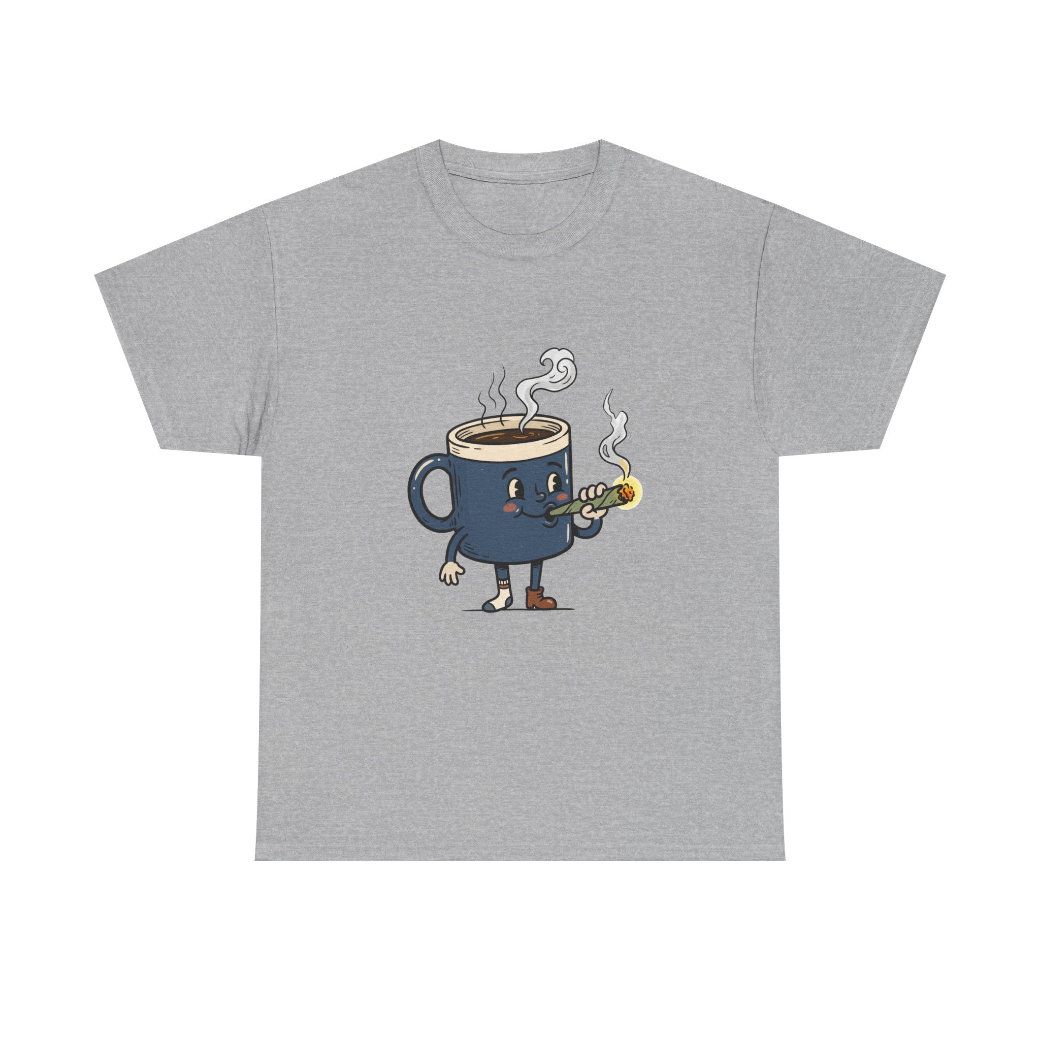 Coffee and a Joint Character Tee — Funny Smoking Joint Cartoon Shirt
