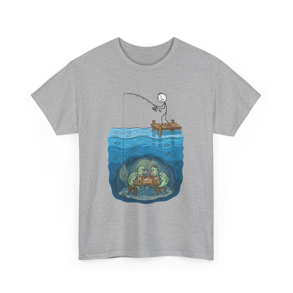 Fishing Tee — Underwater Surprise Cartoon T-Shirt (Fisherman & Sea Creatures)