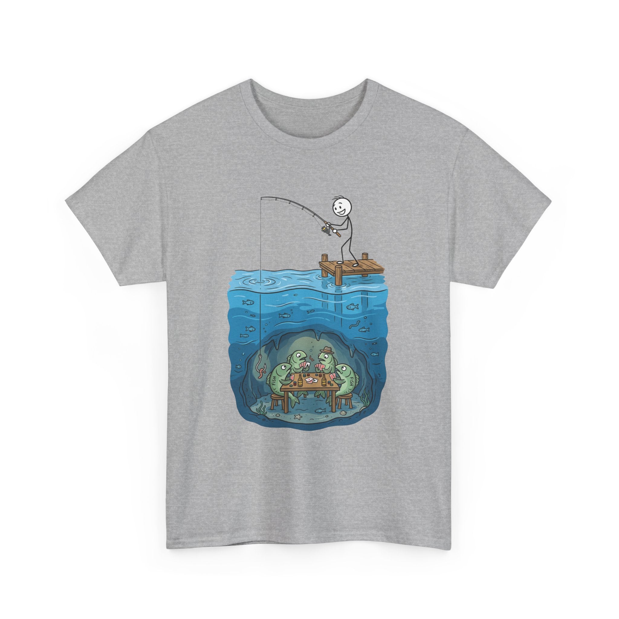 Fishing Tee — Underwater Surprise Cartoon T-Shirt (Fisherman & Sea Creatures)
