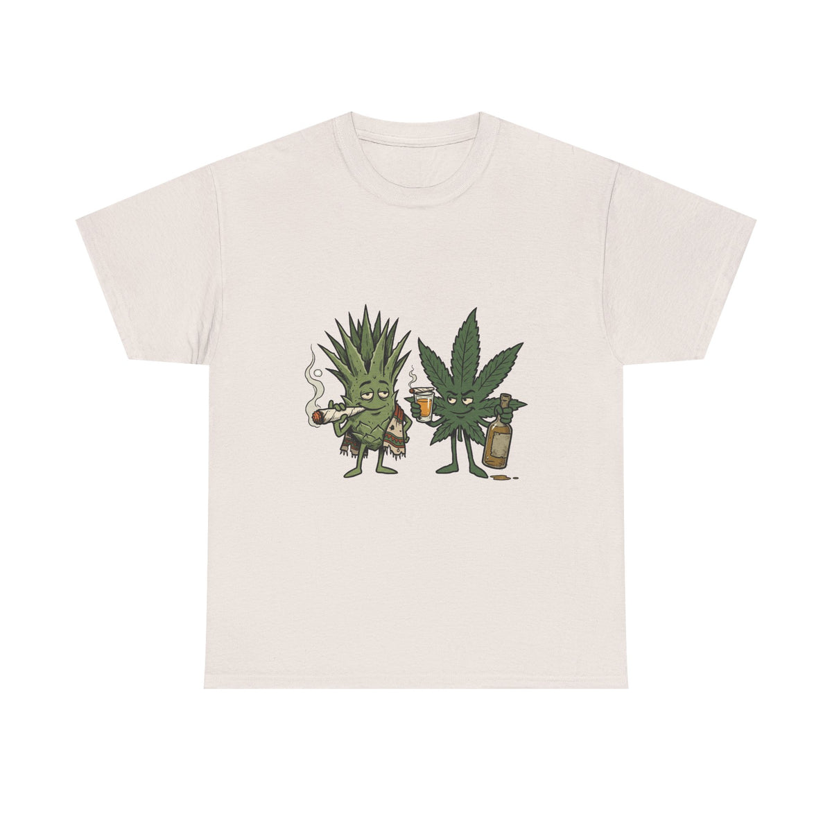 A Marijuana Leaf and Agave Friends T-Shirt – Funny Cannabis Leaf & Tequila Smoking Tee