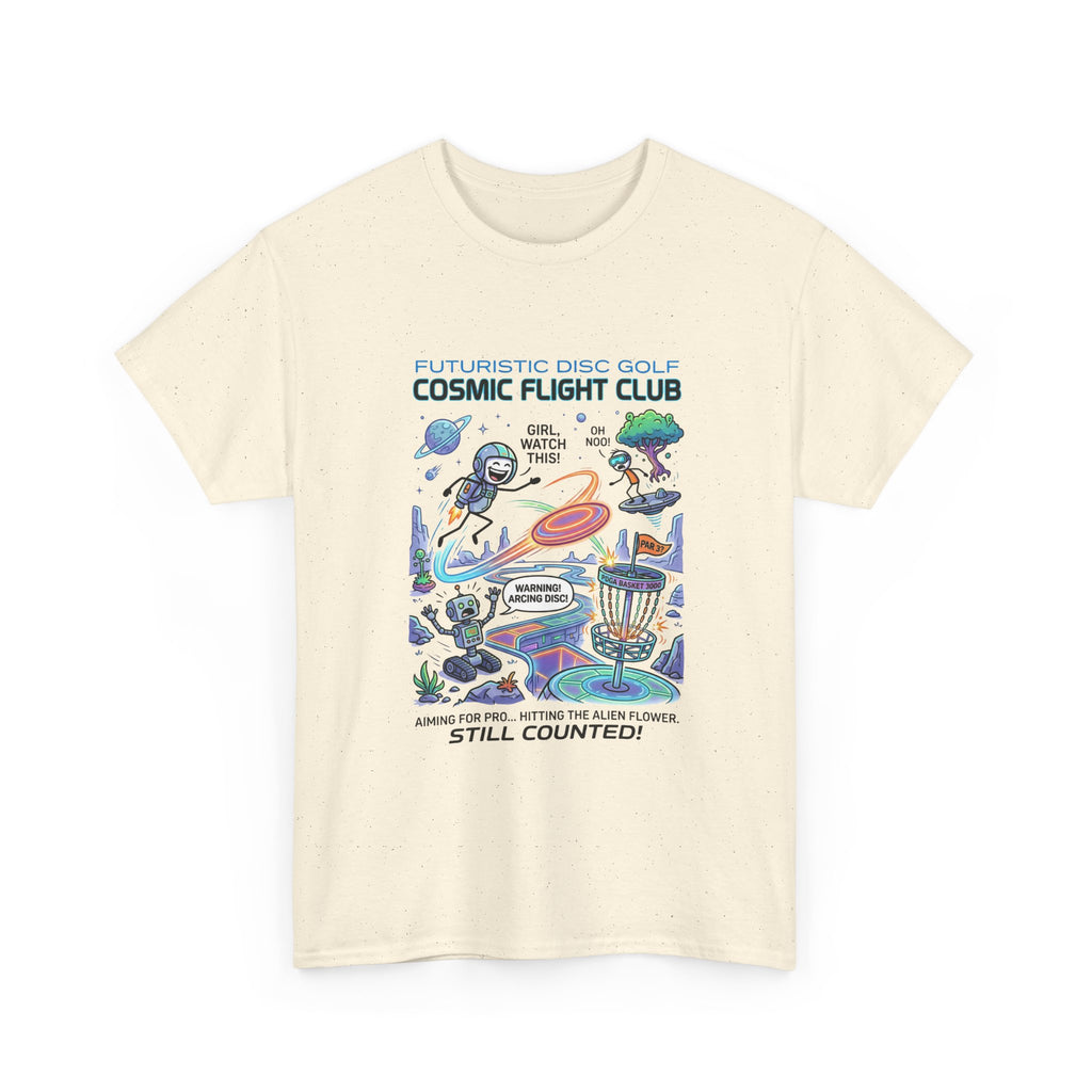 Cosmic Flight Club Disc Golf T-Shirt — Futuristic Outer Space Design