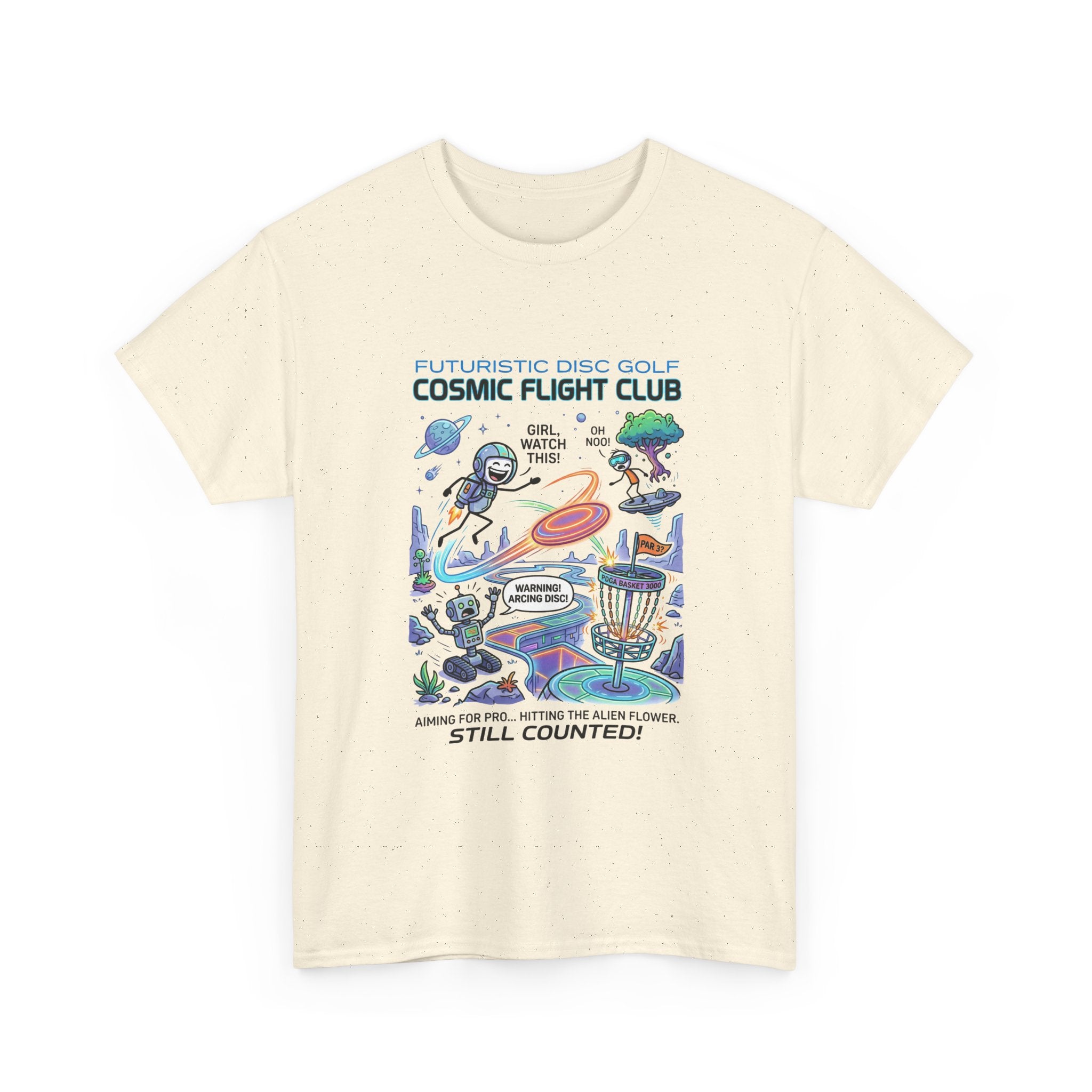 Cosmic Flight Club Disc Golf T-Shirt — Futuristic Outer Space Design