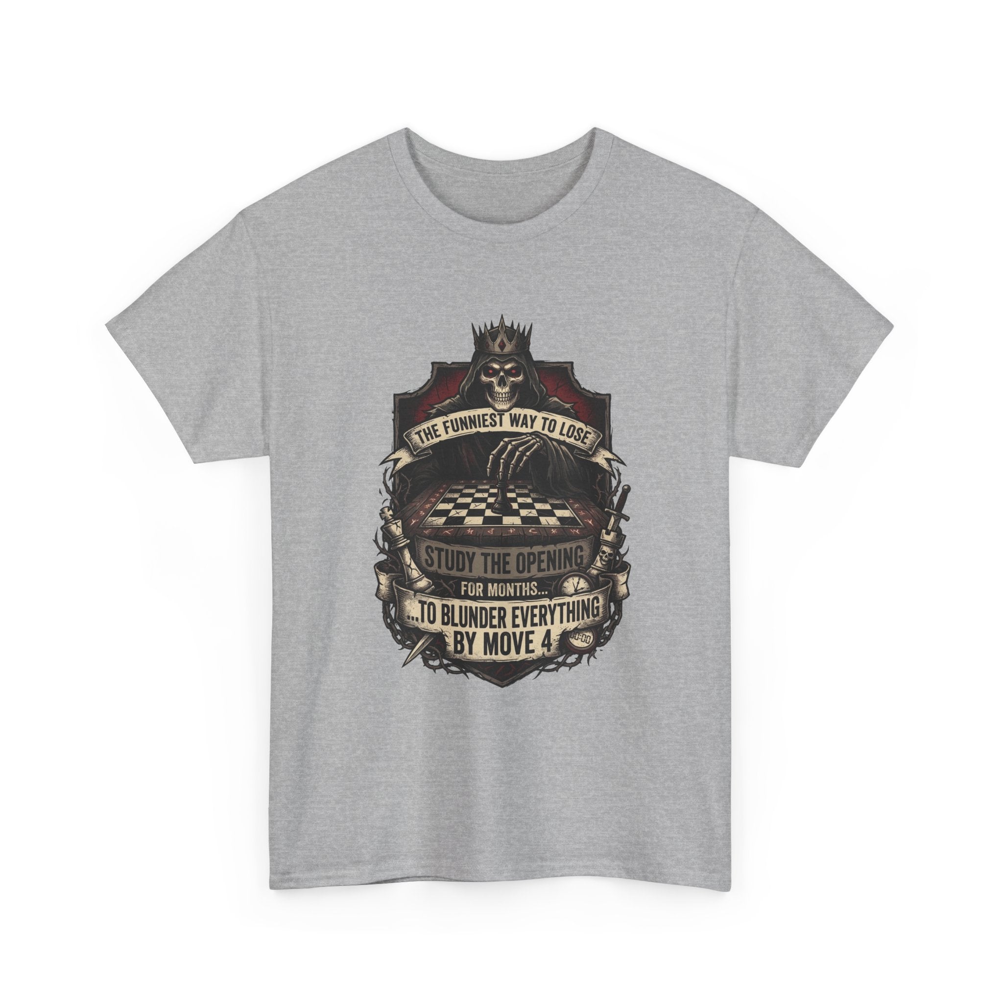 Chess Lover T-Shirt — "Study the Opening... Blunder Everything by Move 4" Vintage Chess Tee