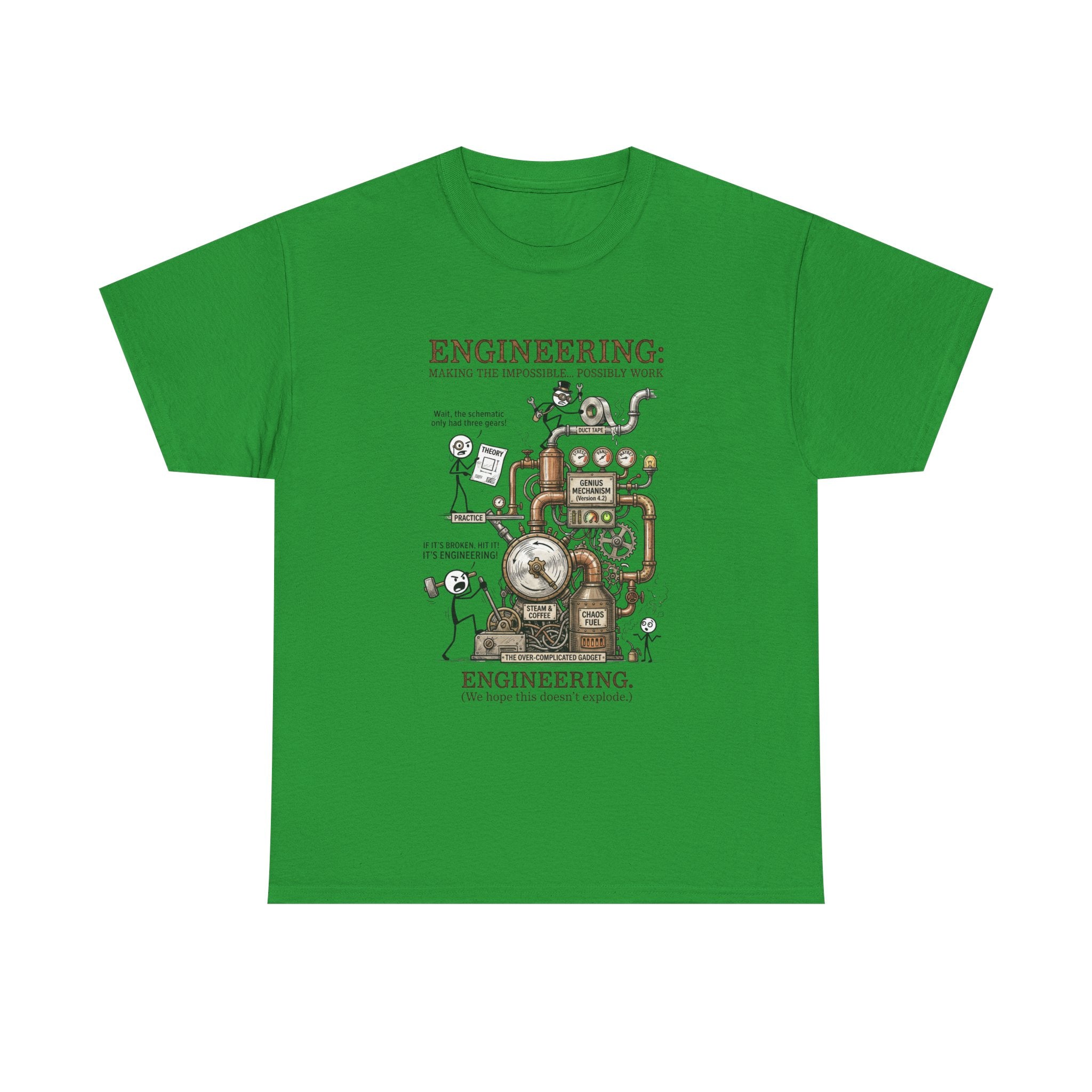 Steampunk Engineering Diagram T-Shirt — Vintage Machine Blueprint Tee for Engineers