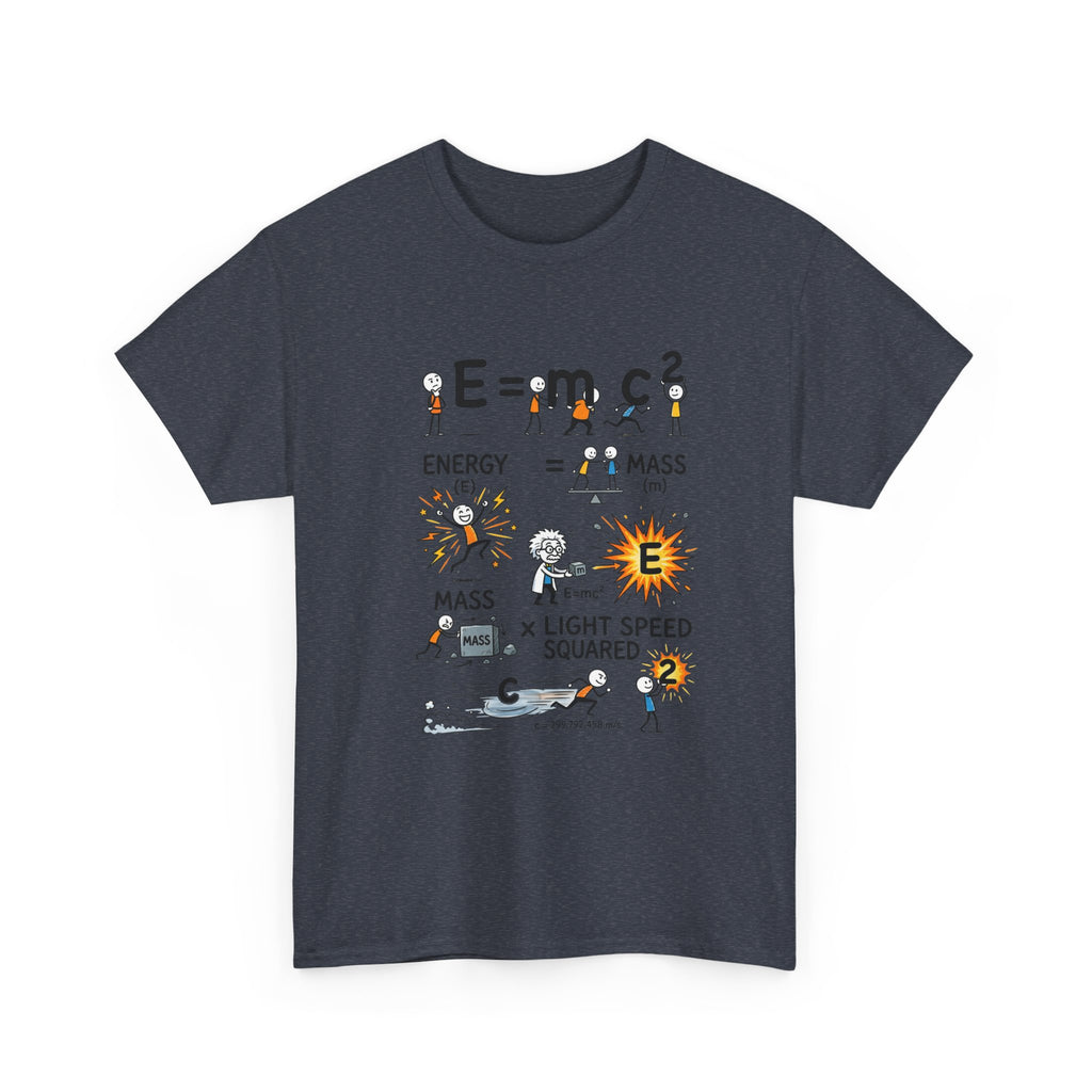E=mc2 Cartoon Science T-Shirt — Funny Physics Diagram Tee for Students & Teachers