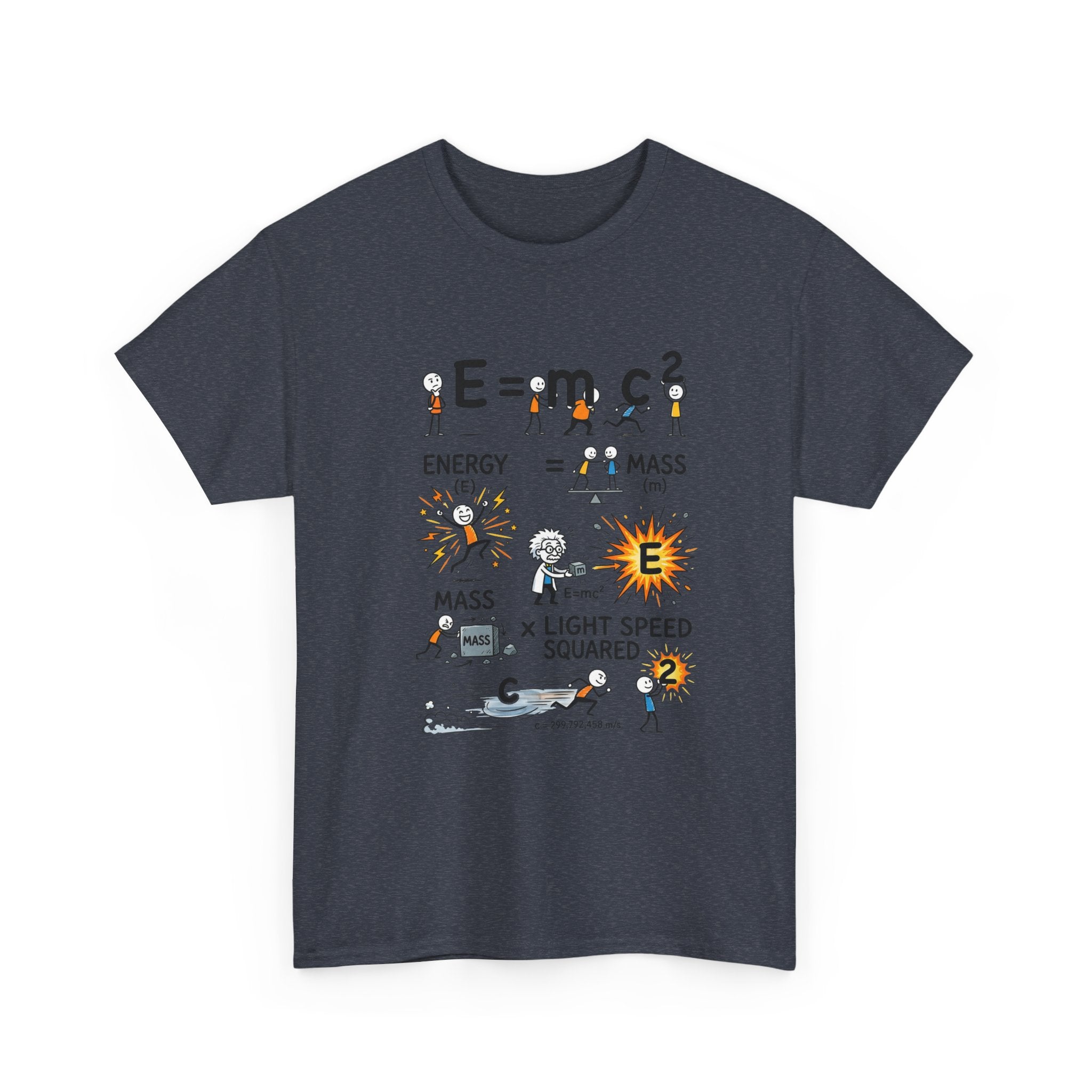 E=mc2 Cartoon Science T-Shirt — Funny Physics Diagram Tee for Students & Teachers