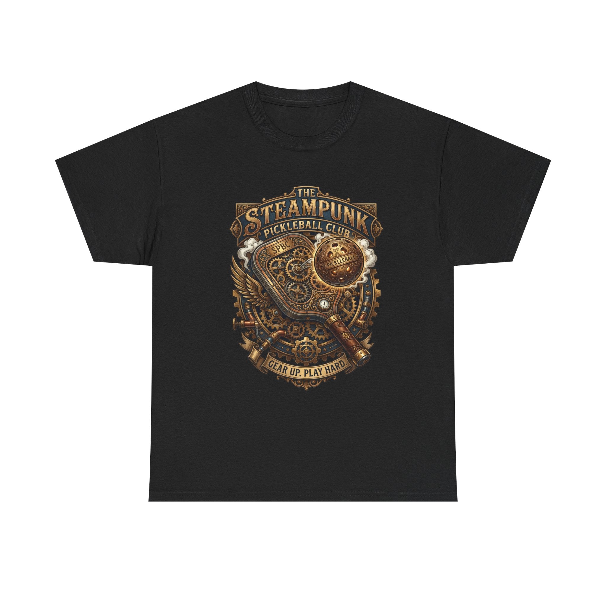 Steampunk Pickleball Club T‑Shirt – Vintage Gear & Gears Graphic Tee
