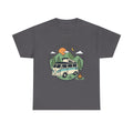 Camper Van Camping T‑Shirt — Retro Van, Mountains & Campfire Tee