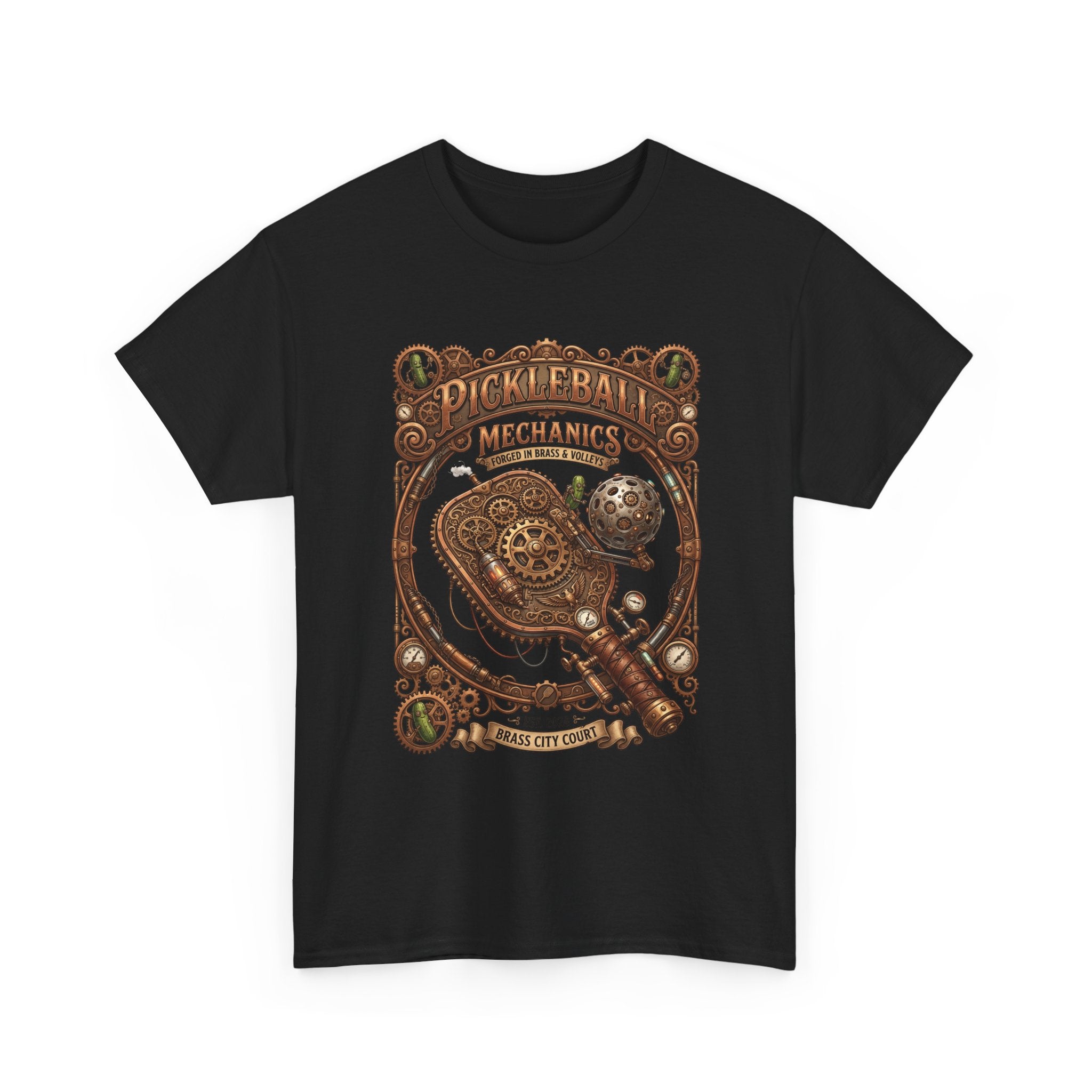 Pickleball Mechanics T-Shirt — Vintage Steampunk Paddle Design