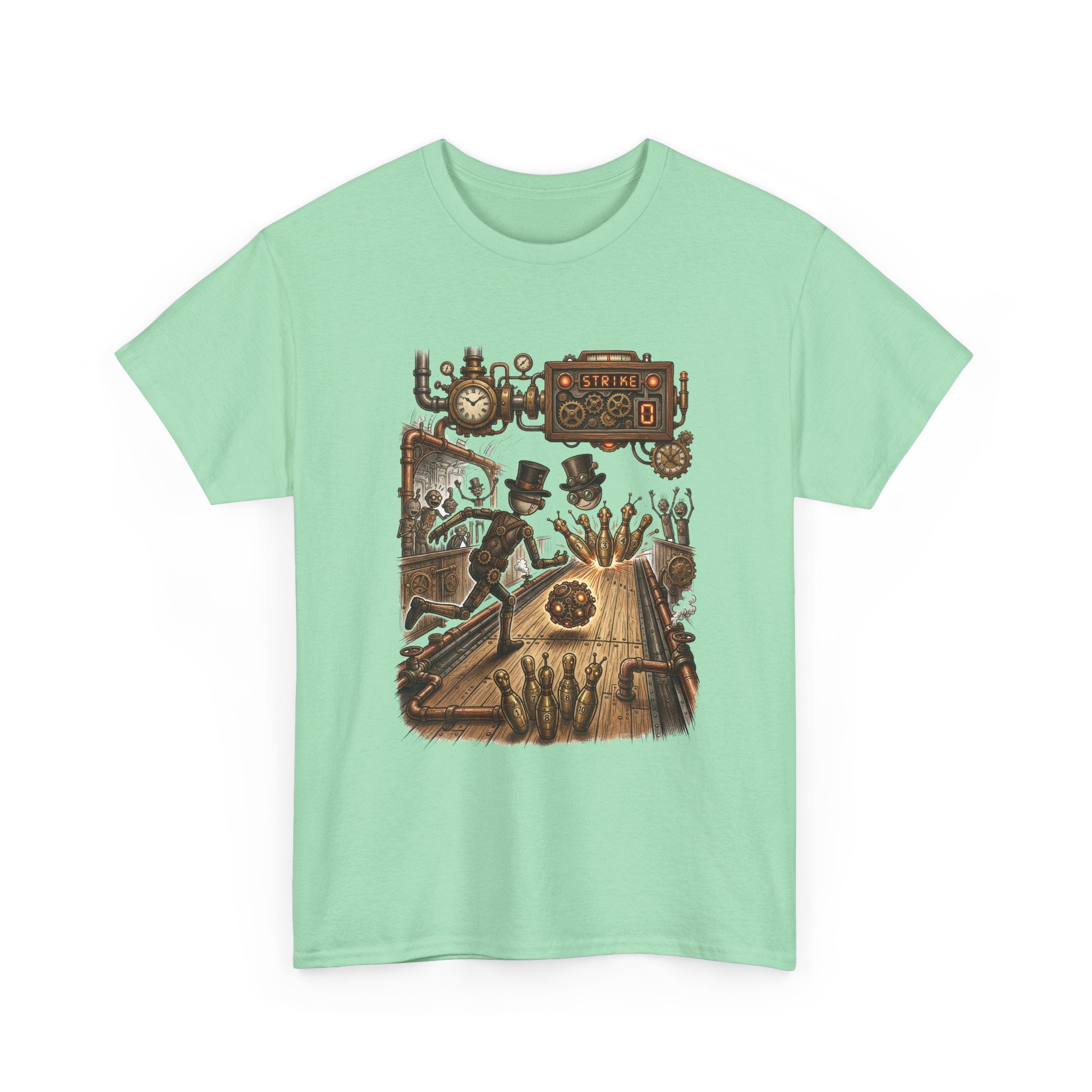 Steampunk Bowling T-Shirt — Vintage Train & Gears Graphic Tee