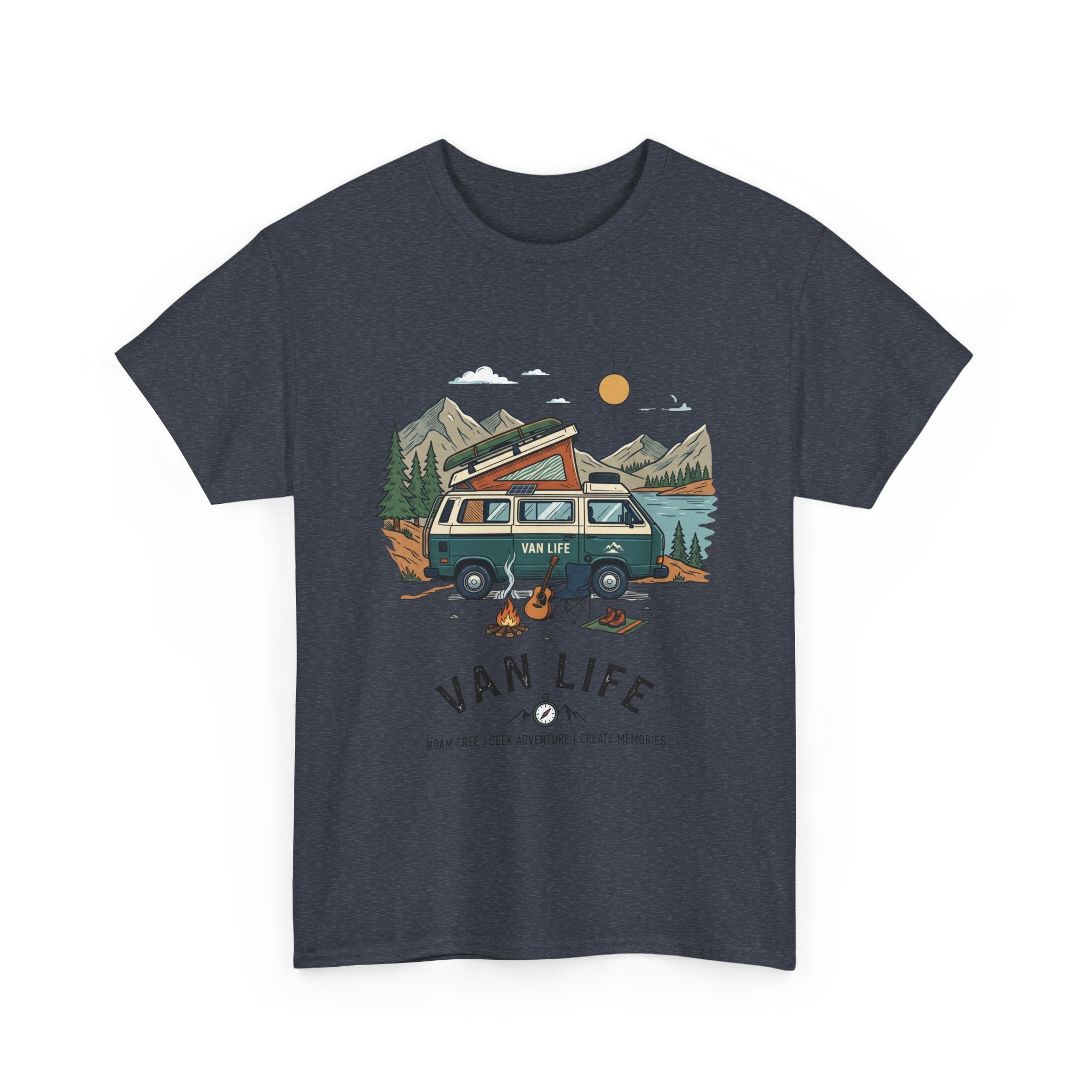 Van Life Camper T-Shirt — Retro Adventure Tee with Campfire Graphic