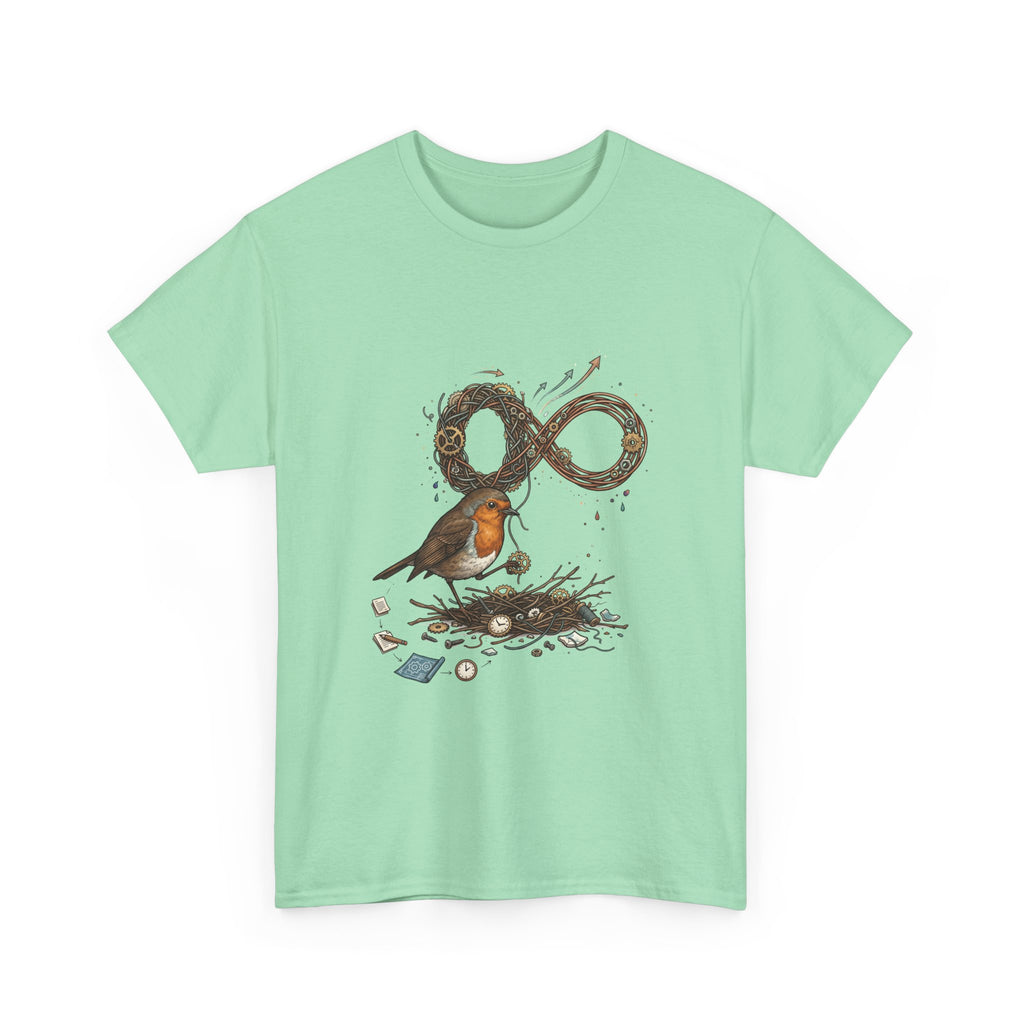 Robin & Infinity Symbol Tee — Nature-Inspired Bird Nest Graphic Shirt idk
