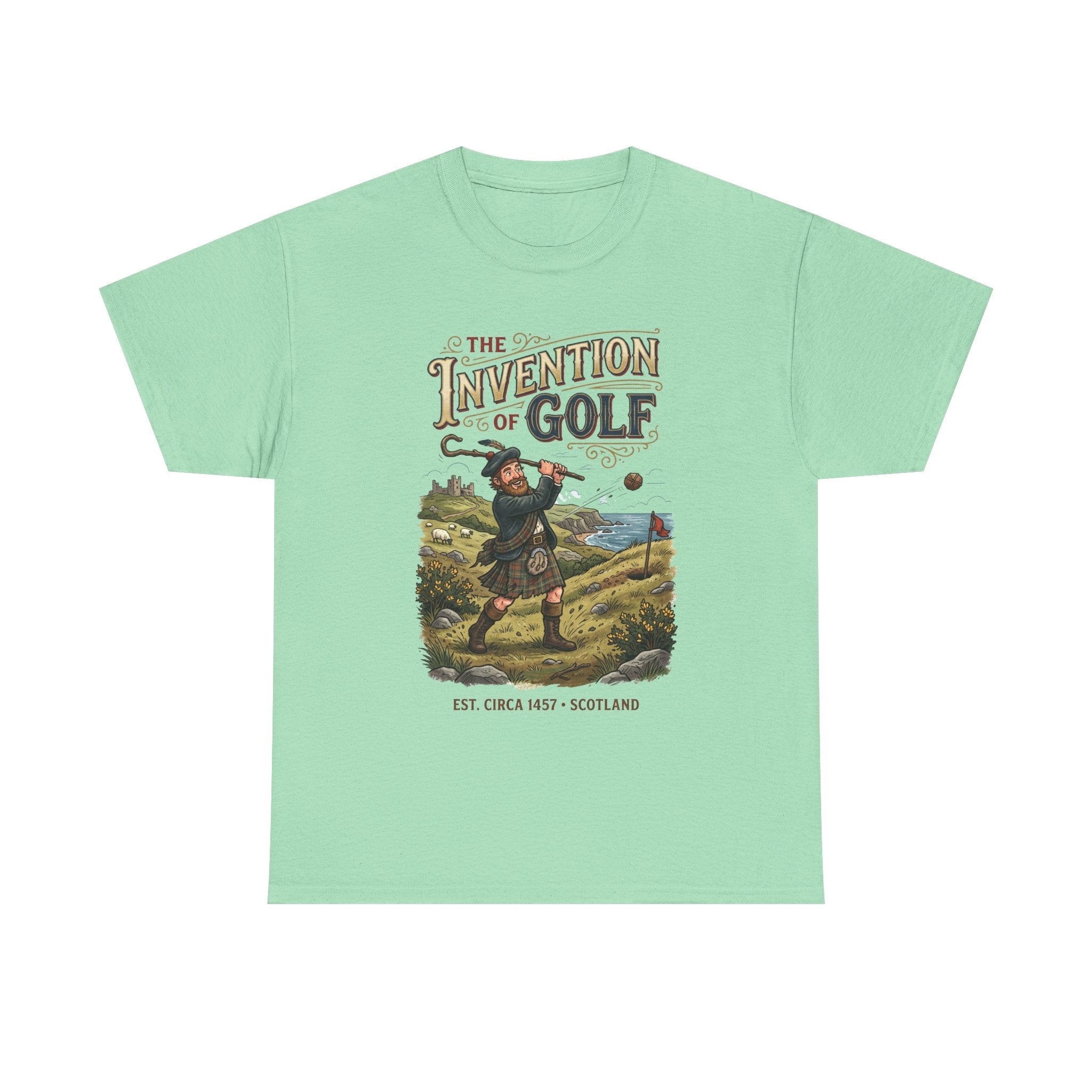 Golf T-Shirt — "The Invention of Golf" Vintage Scotland Design
