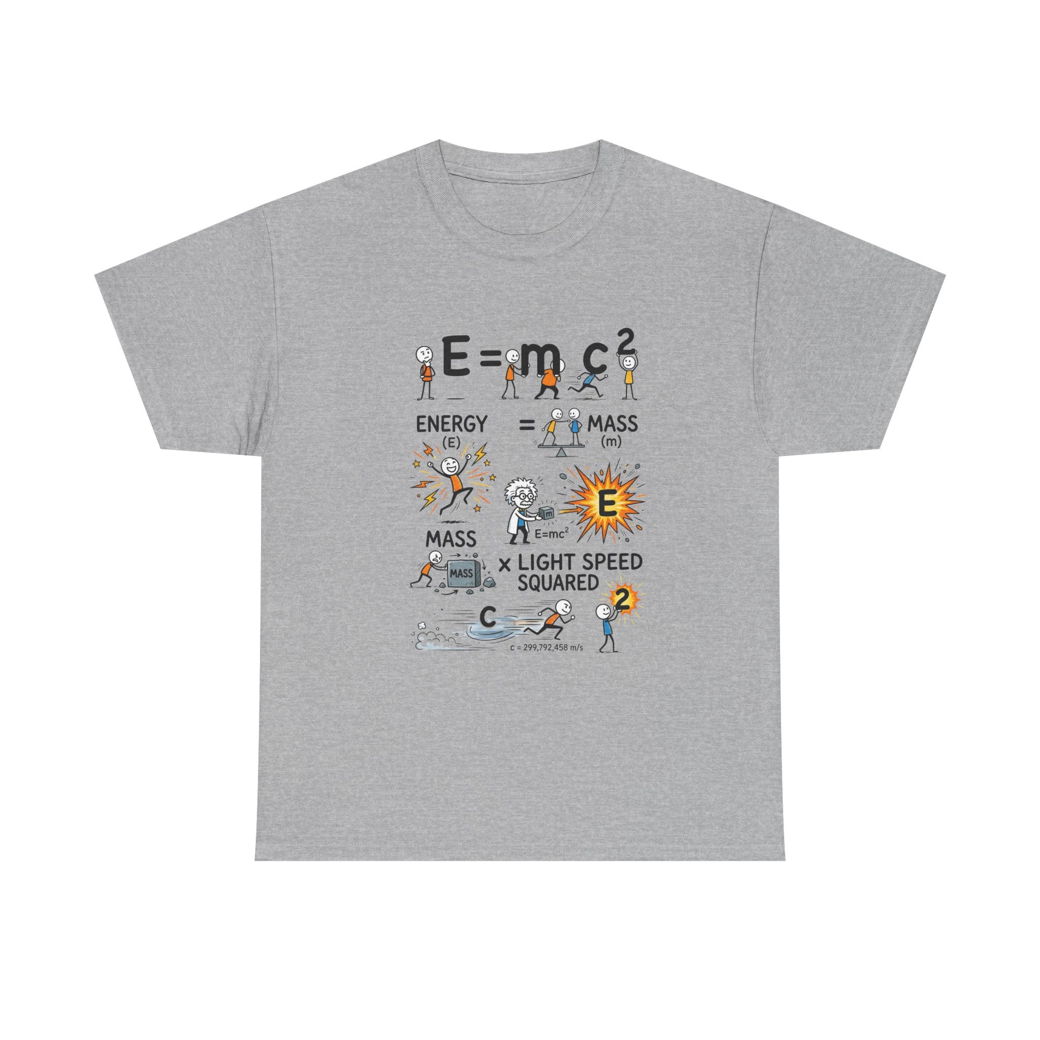 E=mc2 Cartoon Science T-Shirt — Funny Physics Diagram Tee for Students & Teachers