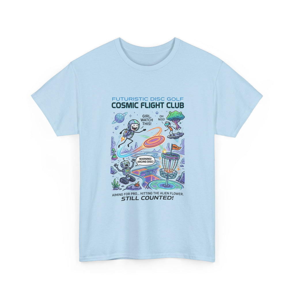 Cosmic Flight Club Disc Golf T-Shirt — Futuristic Outer Space Design