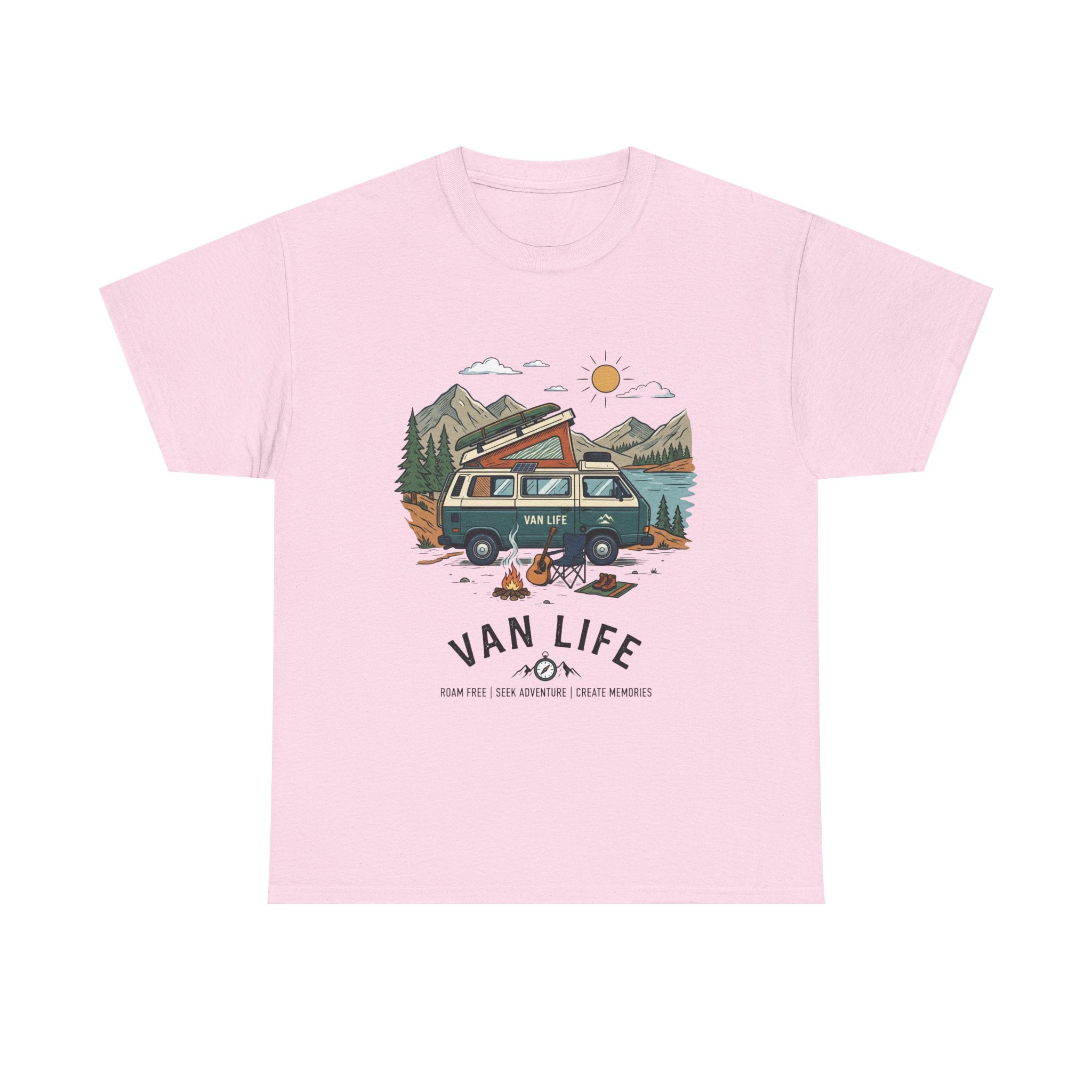 Van Life Camper T-Shirt — Retro Adventure Tee with Campfire Graphic