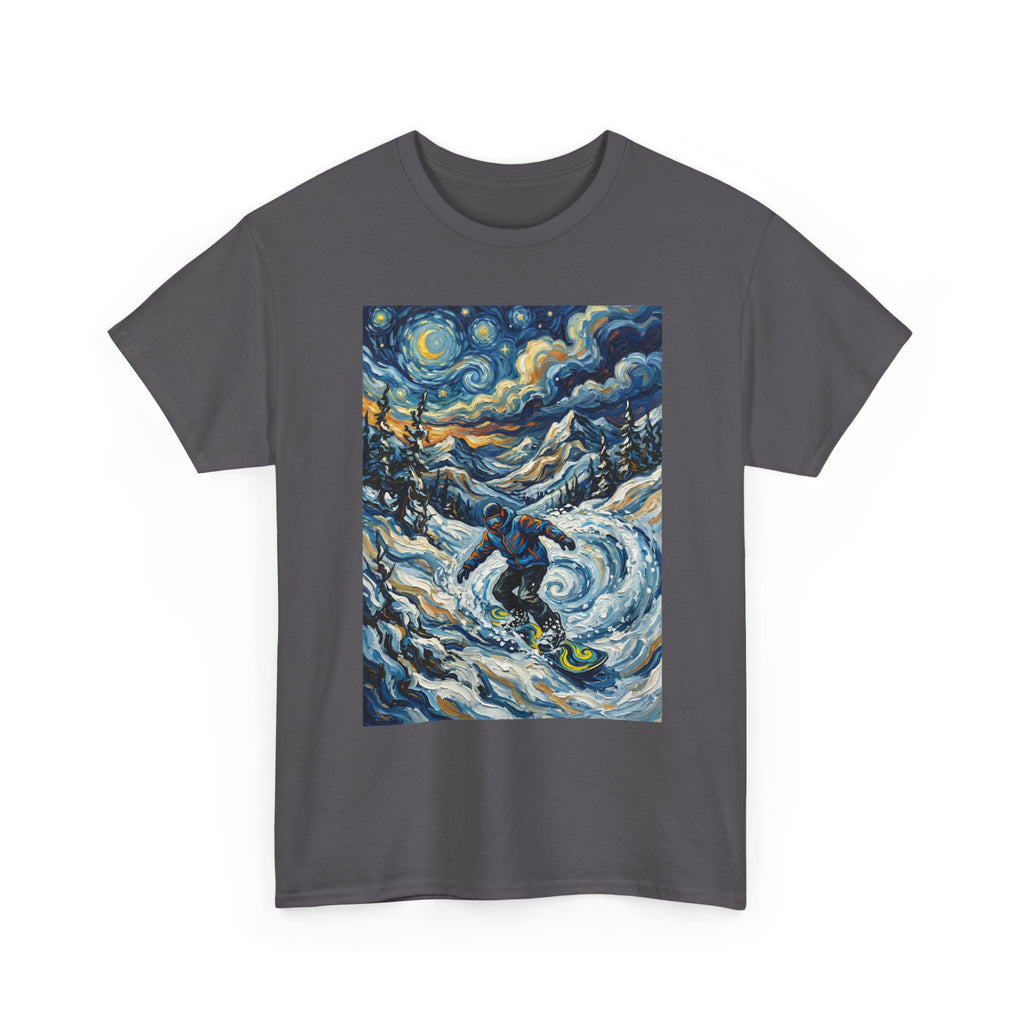 Snowboarder Van Gogh Style Tee — Starry Night Snowboarding Graphic Shirt
