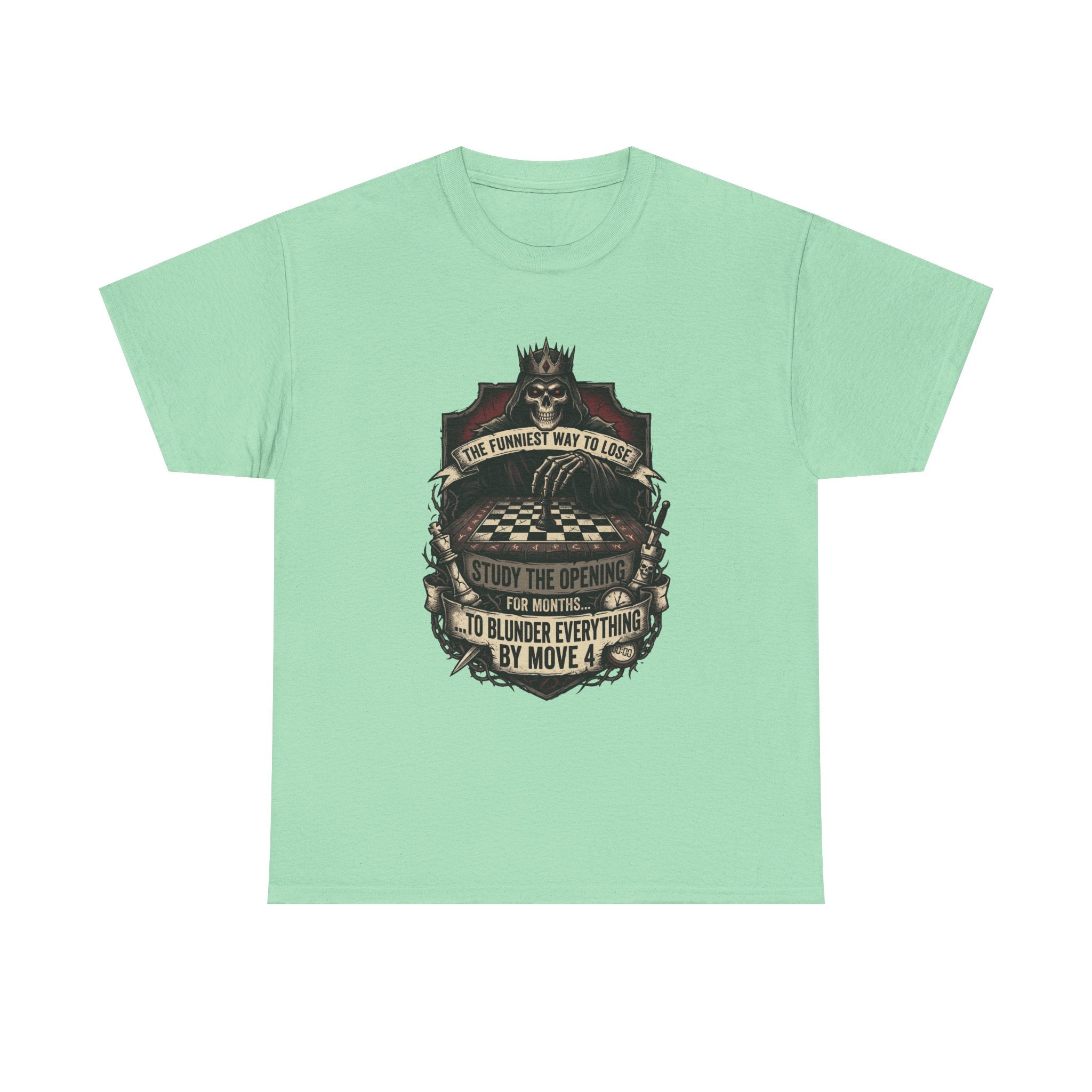 Chess Lover T-Shirt — "Study the Opening... Blunder Everything by Move 4" Vintage Chess Tee