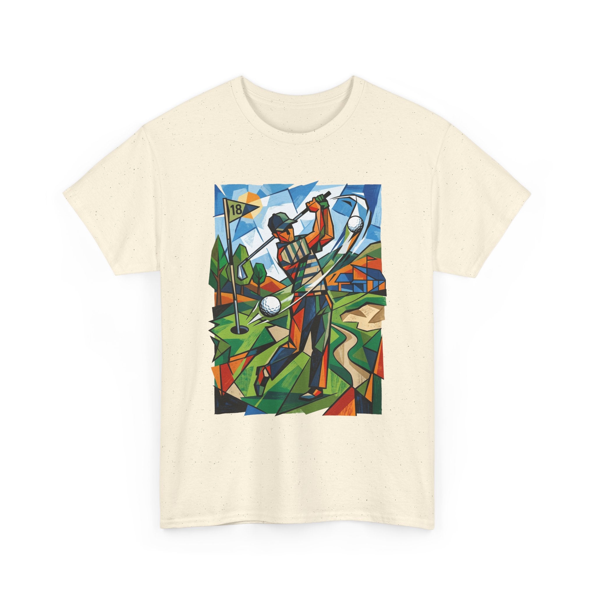 Golf Swing Art T-Shirt — Colorful Cubist Golfer Graphic Tee