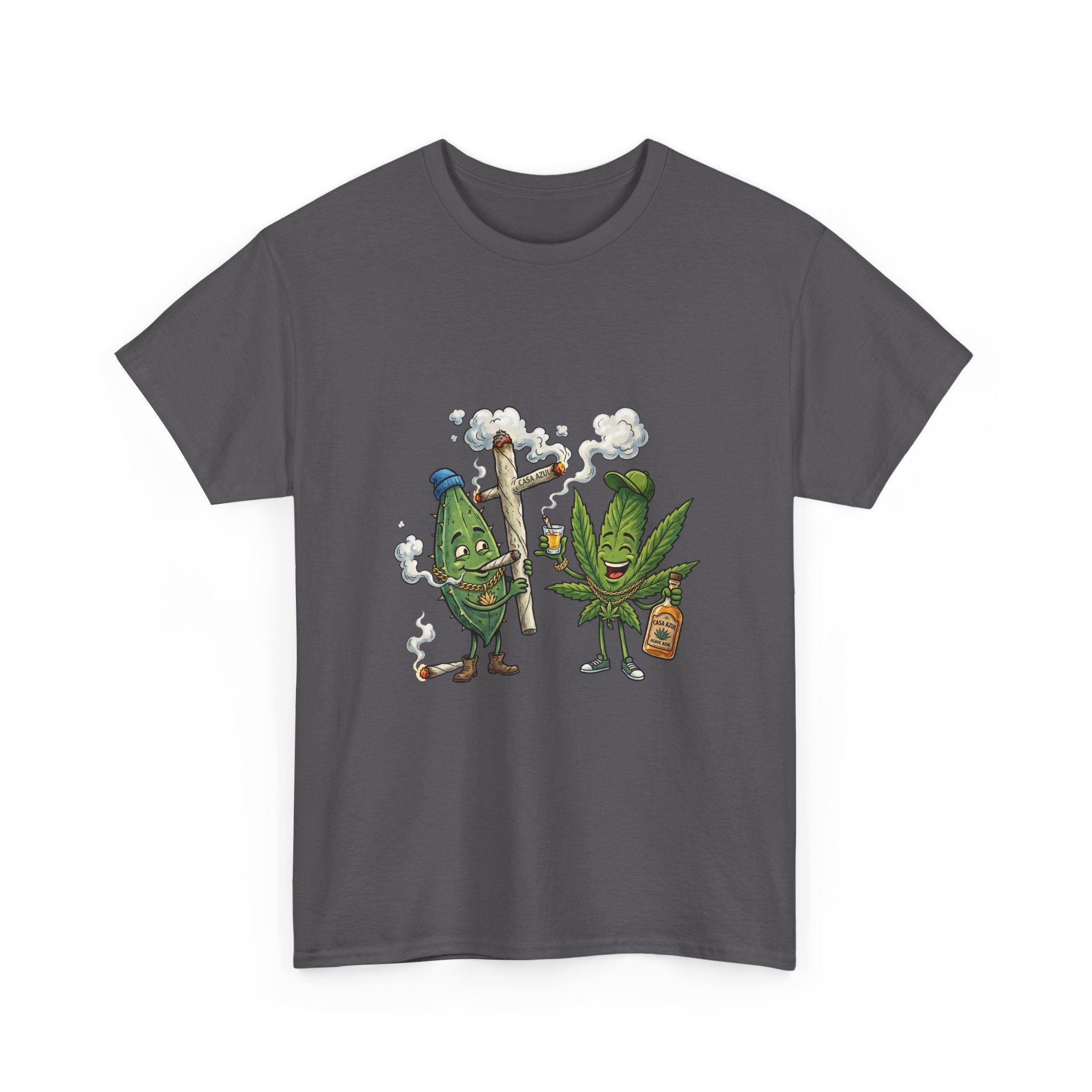 1 Tequila & Cannabis Buds Cartoon Tee — Funny Smoking Weed Plant Graphic T-Shirt