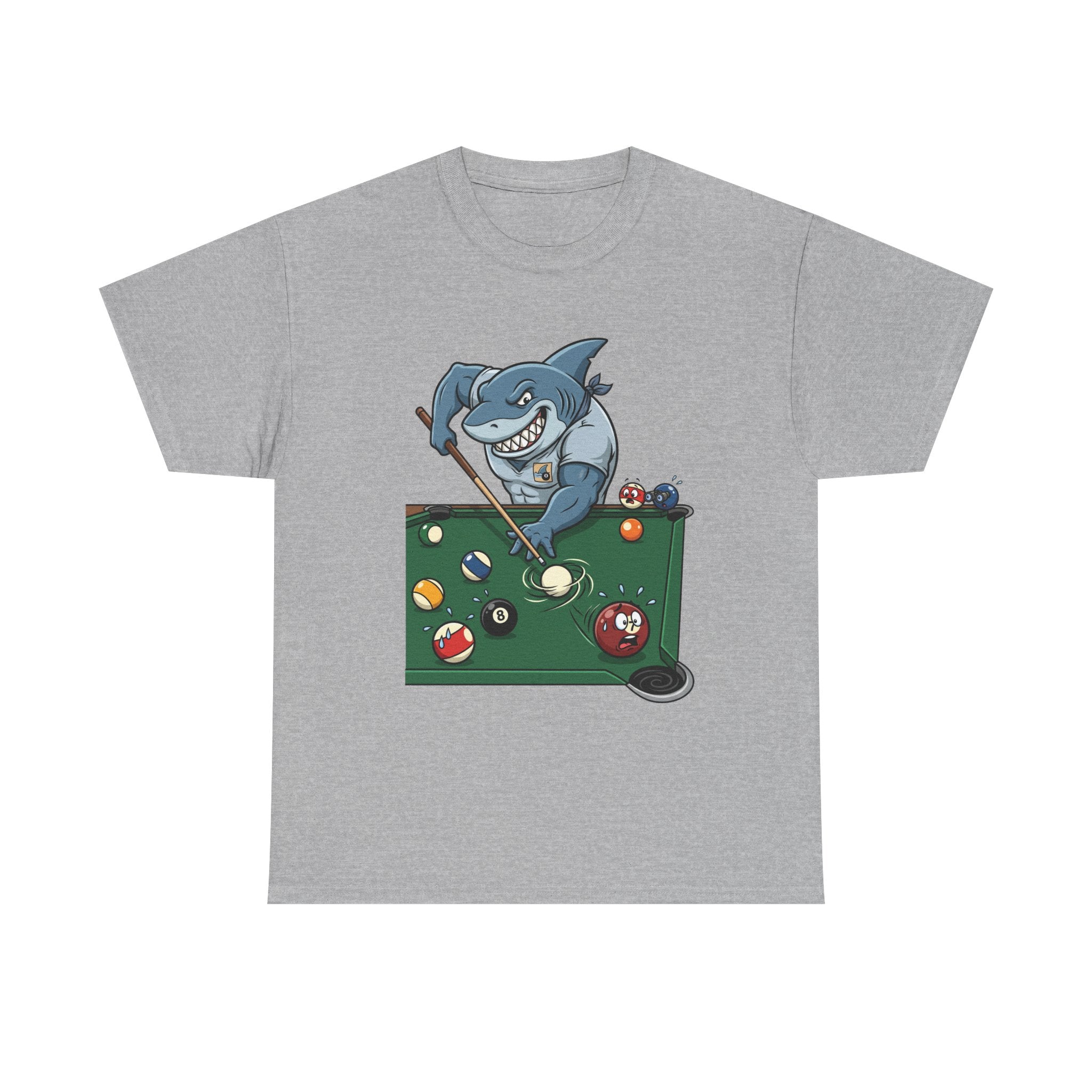 Shark Playing Pool T‑Shirt — Funny Billiards Shark Graphic Tee